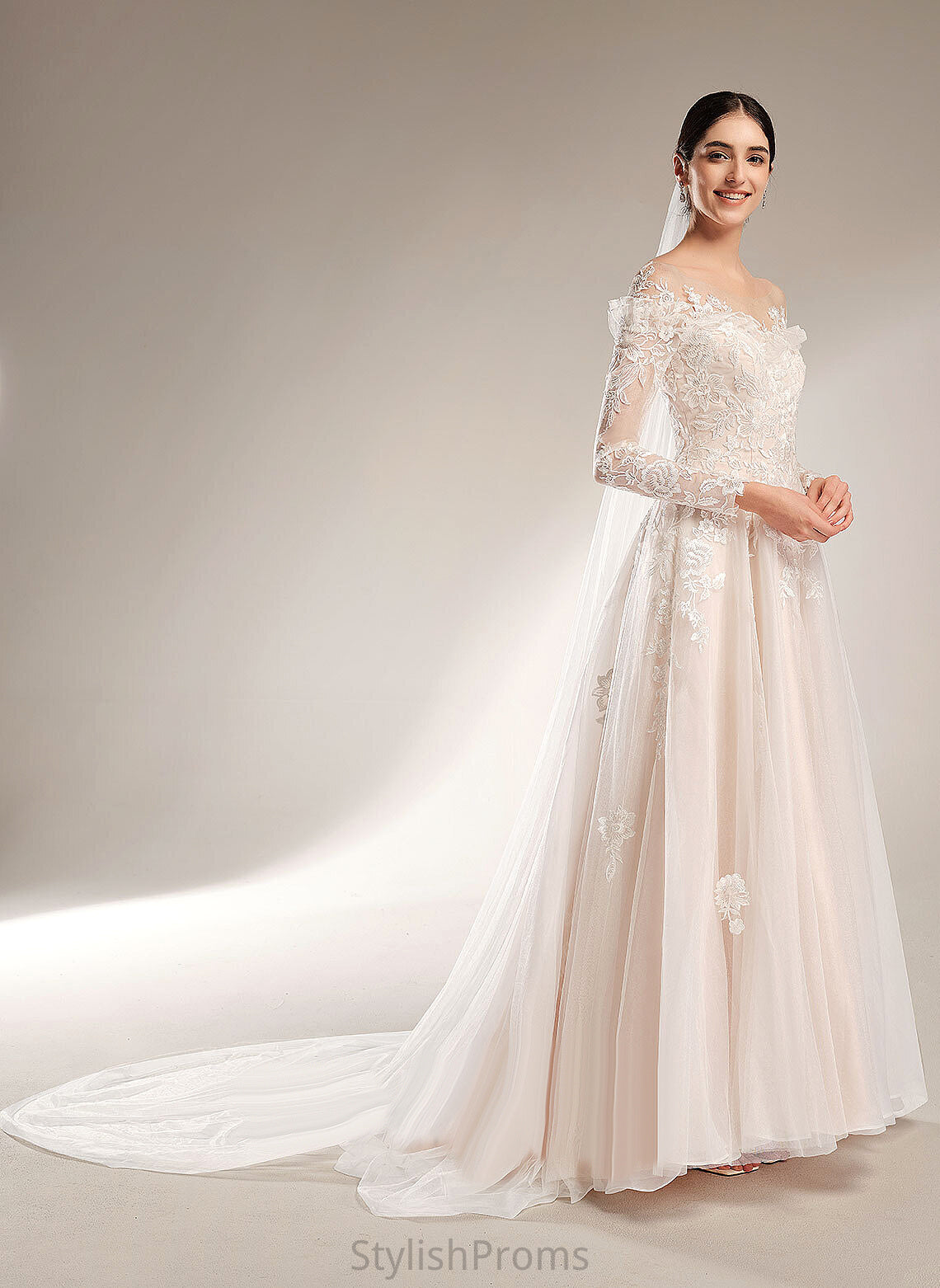 Wedding Court Off-the-Shoulder Train With Ball-Gown/Princess Wedding Dresses Tulle Jessie Lace Dress Sequins