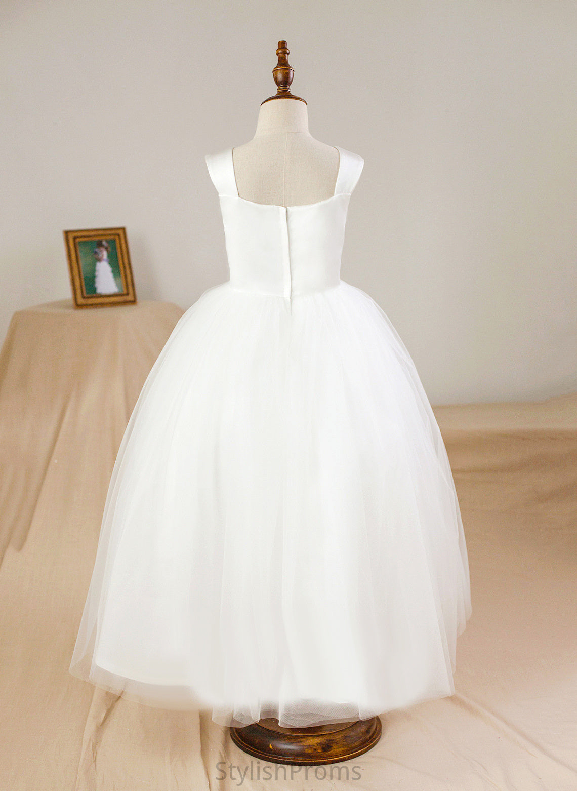 Flower Girl Dresses Miriam Square Ankle-length Gown Flower Satin/Tulle Neckline - Sleeveless Ball Girl Dress