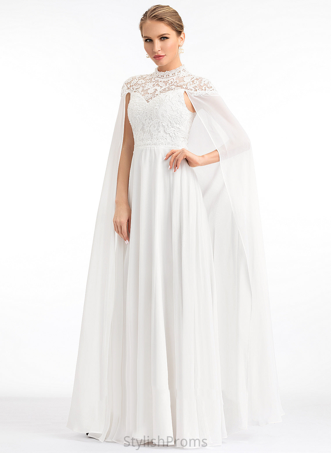 Chiffon Dress Setlla Floor-Length High Lace Wedding Dresses Wedding A-Line Neck