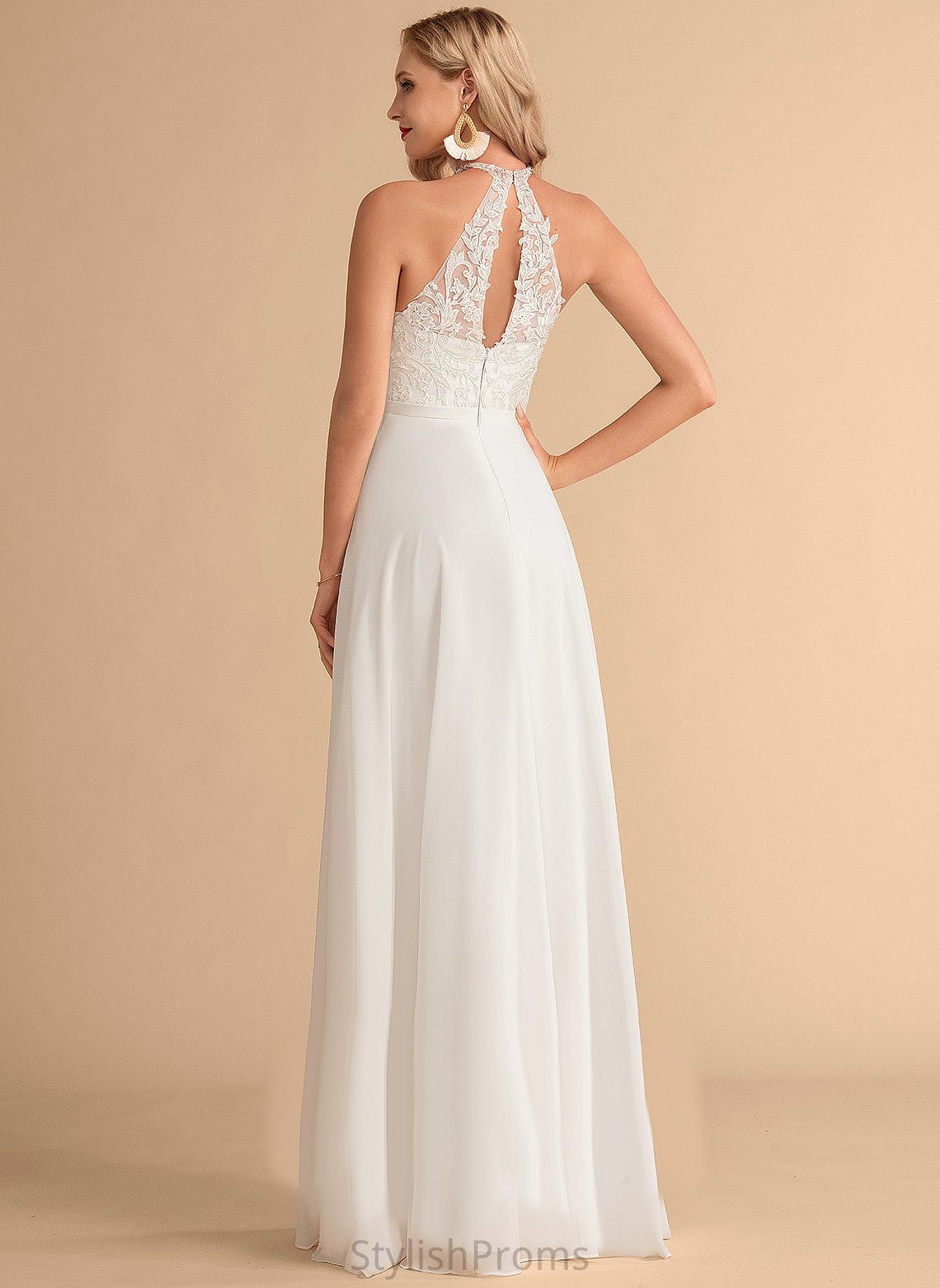 Wedding Dresses A-Line High Kit Floor-Length Neck Chiffon Lace Dress Wedding