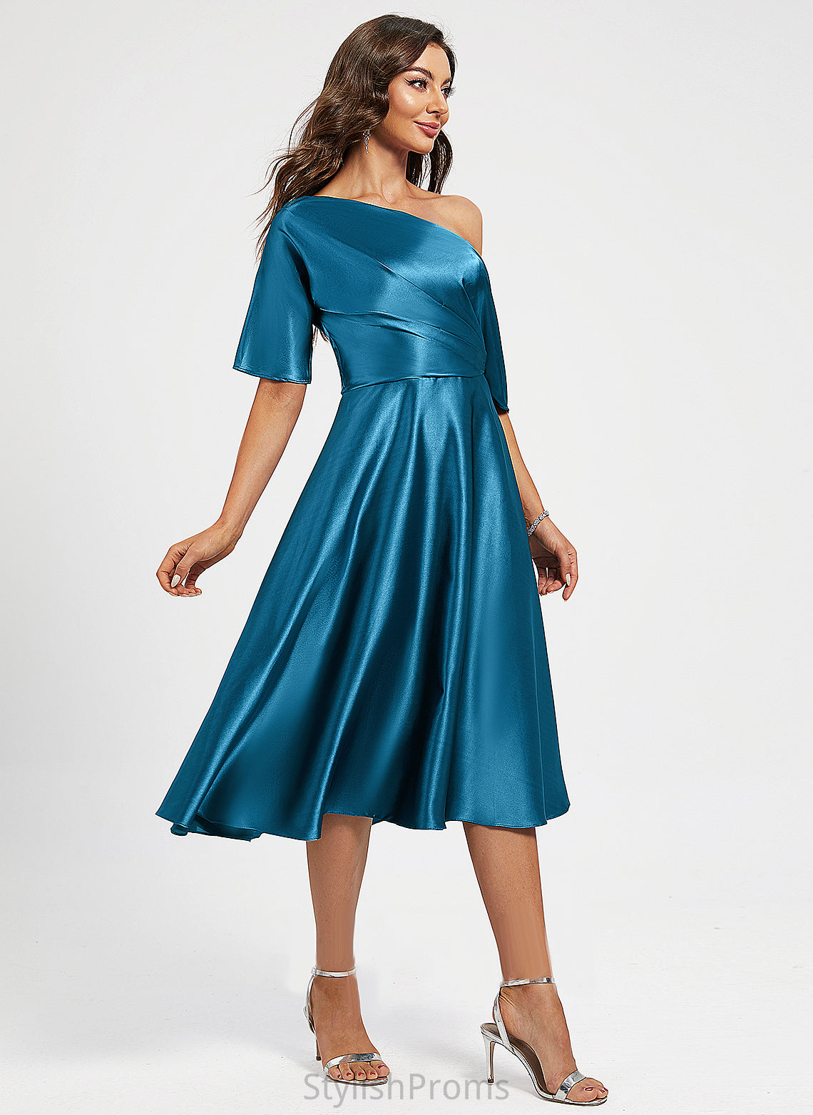 One-Shoulder Knee-Length A-Line Dress Cocktail Dresses Charmeuse Undine Cocktail