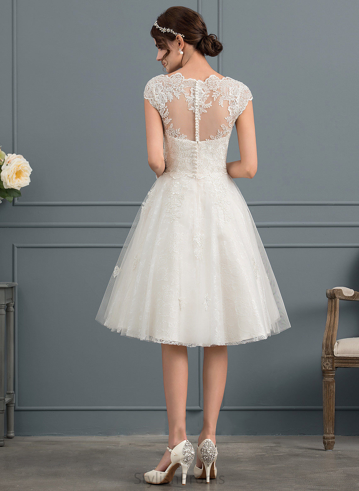 Wedding Dress Lace Knee-Length A-Line Tulle Wedding Dresses Ashtyn V-neck