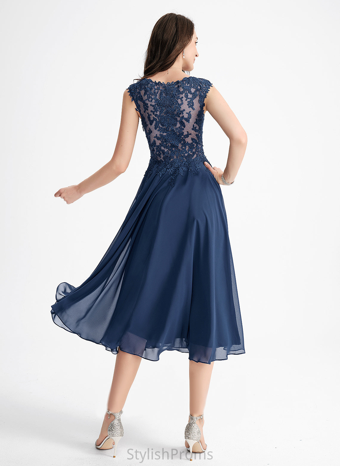 V-neck Cocktail Lace A-Line Isabela Dress Tea-Length Chiffon Cocktail Dresses