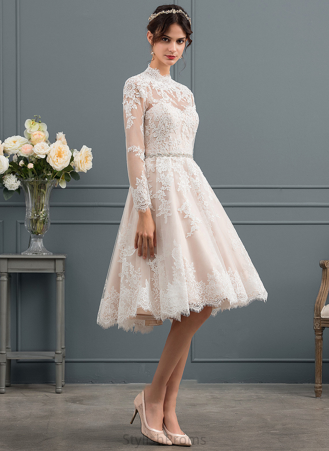 Knee-Length Dress Wedding Dresses Wedding A-Line Illusion Lace Persis