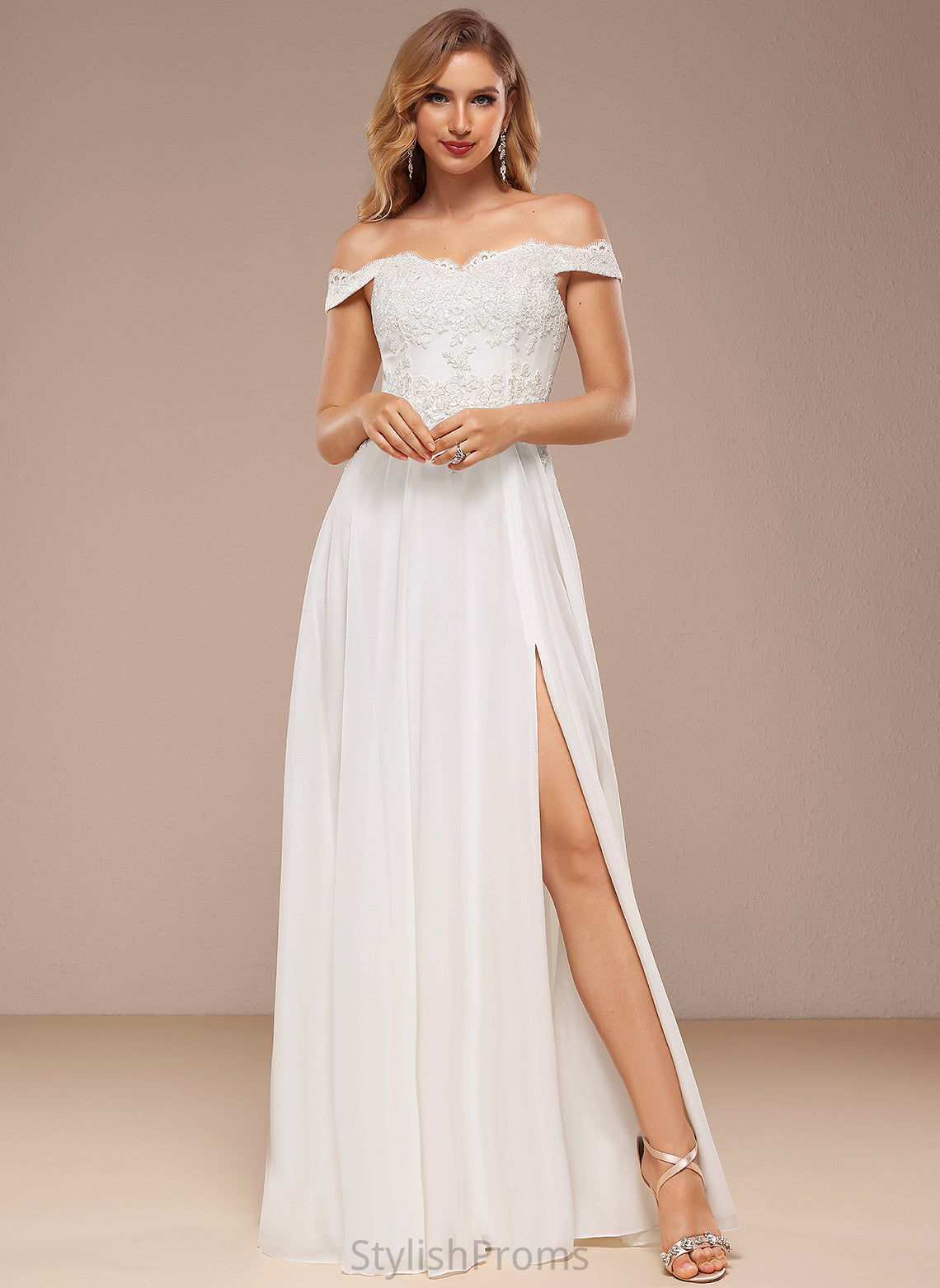 Wedding Dresses Lace Floor-Length Off-the-Shoulder Dress Wedding Sequins Chiffon With Henrietta A-Line