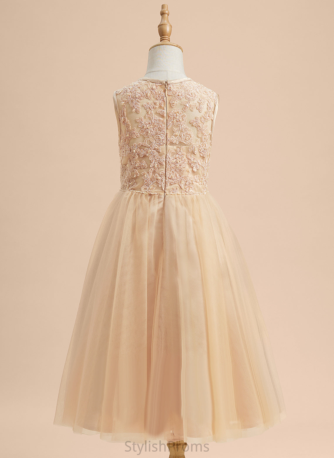 Tea-length Dress A-Line Flower Girl Dresses Scoop With - Neck Beading/Sequins Girl Flower Kiera Sleeveless Tulle/Lace