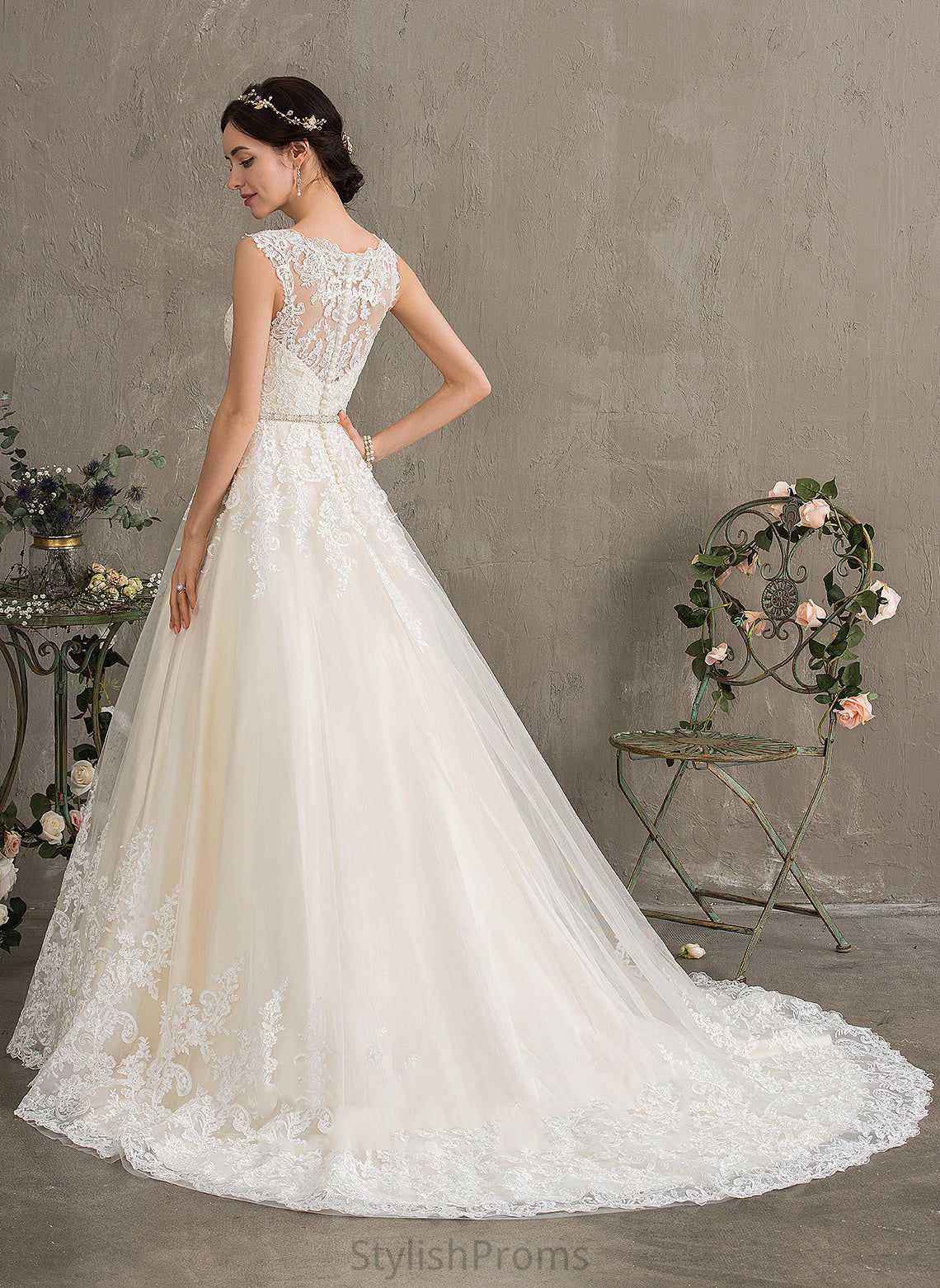 Dress Sweetheart Beading Train Wedding Dresses Lace Tulle Wedding Ball-Gown/Princess Sequins With Court Pauline