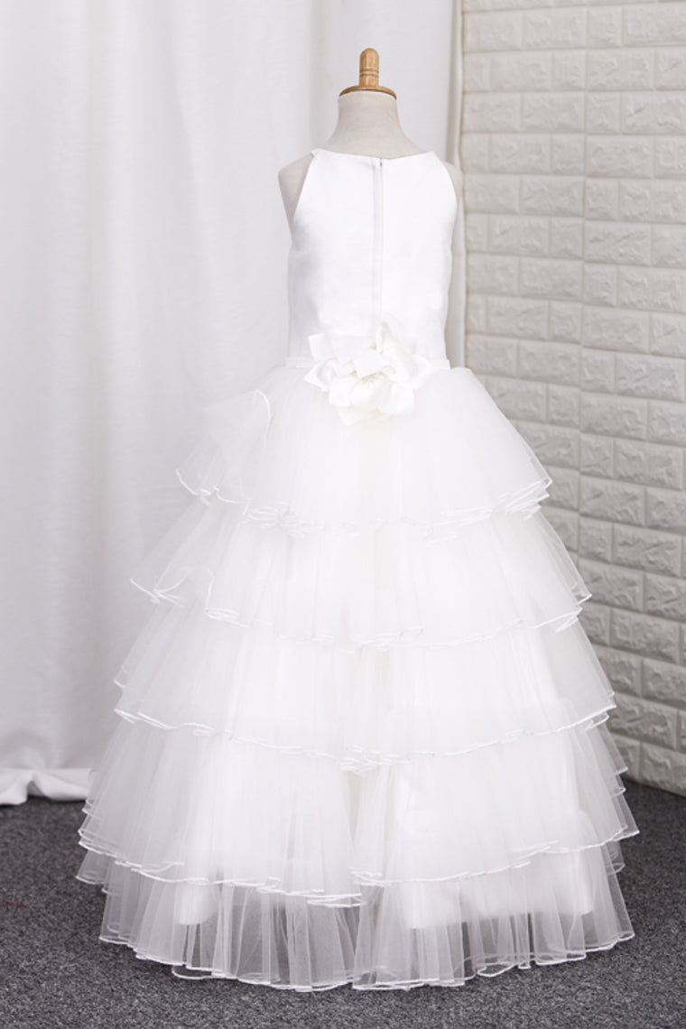 2024 Tulle With Ruffles And Handmade Flower A Line Flower Girl Dresses