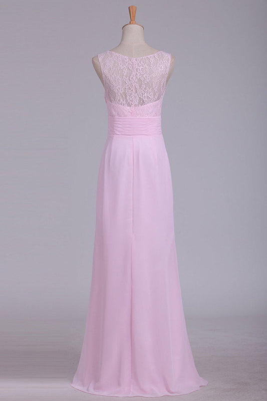 2024 New Arrival Chiffon & Lace Scoop Bridesmaid Dresses Floor Length