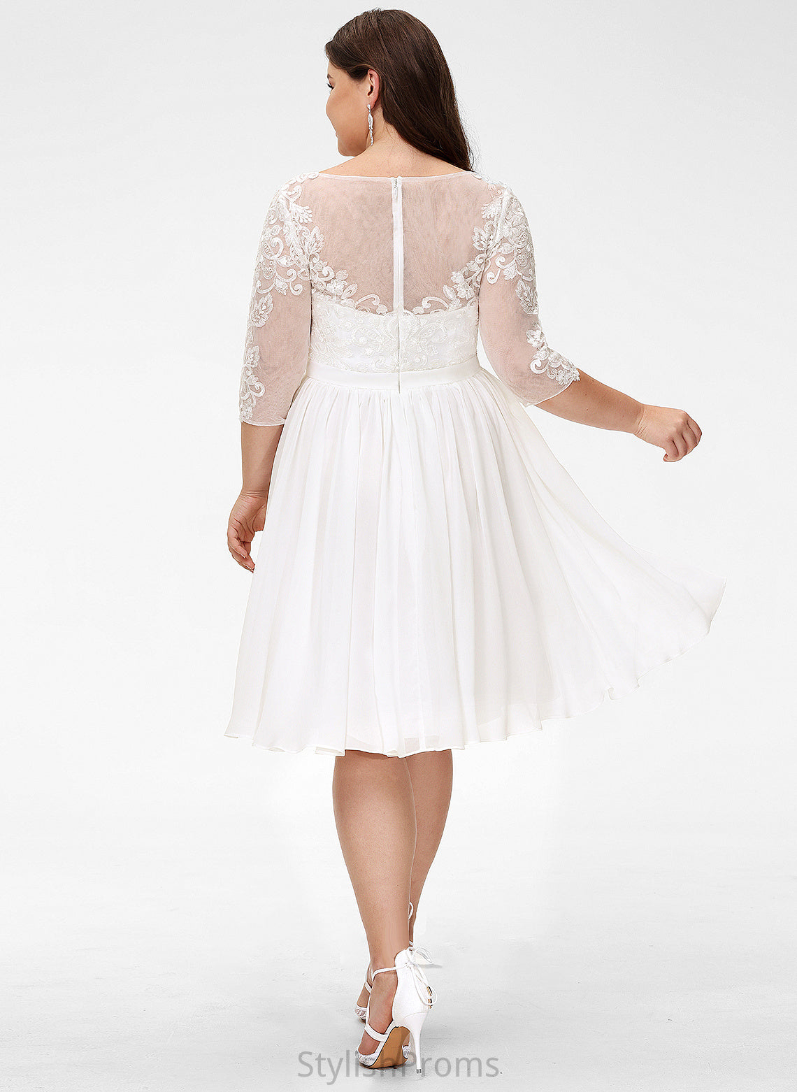 Estrella Sequins Dress Chiffon Wedding Dresses A-Line With Knee-Length Lace Wedding