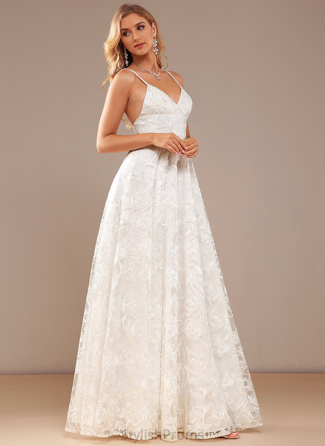 Wedding A-Line V-neck Eliana Floor-Length Lace Wedding Dresses Dress