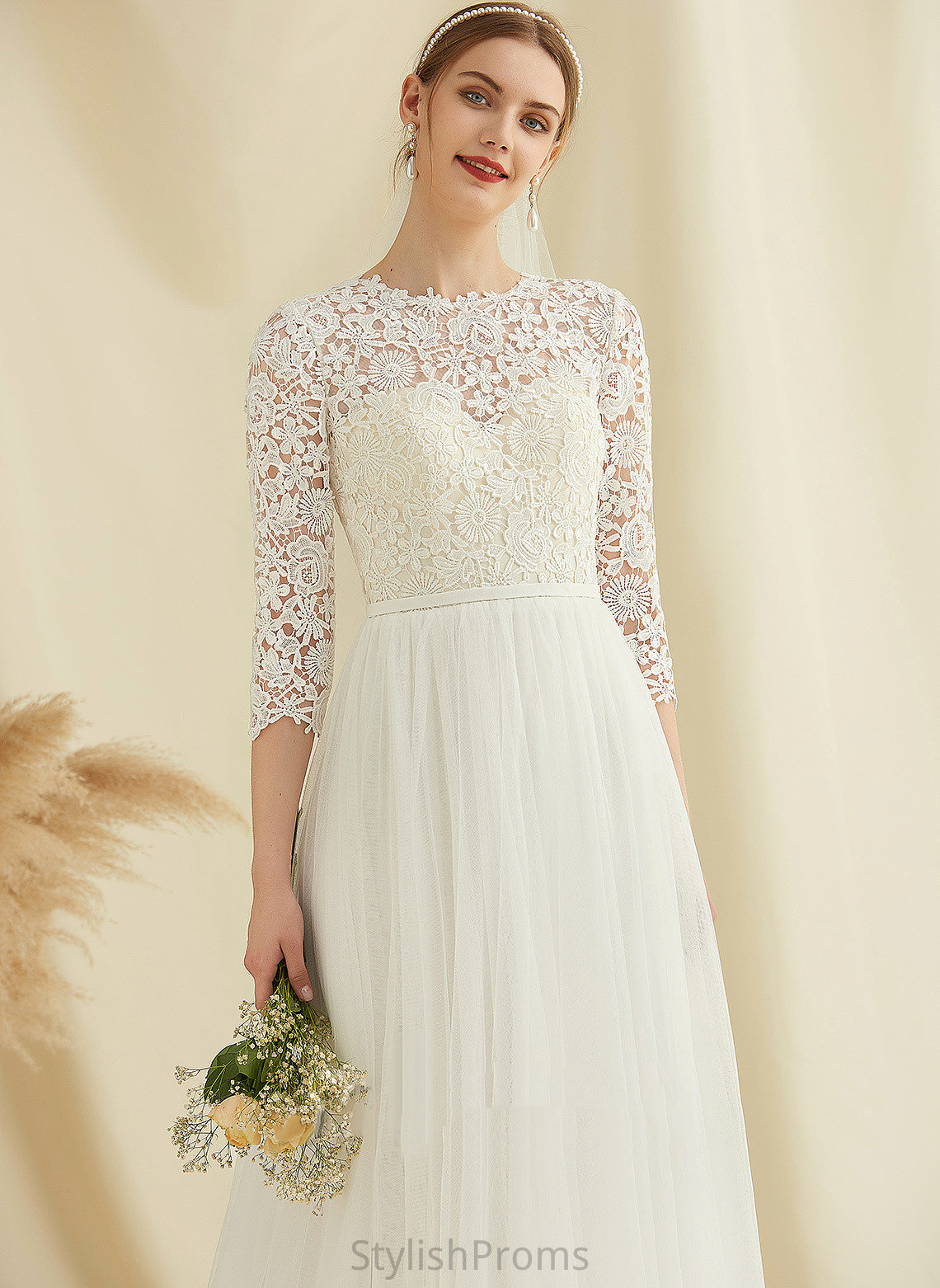 Wedding Dresses Sweep Wedding Lace Crystal Train Tulle Dress A-Line