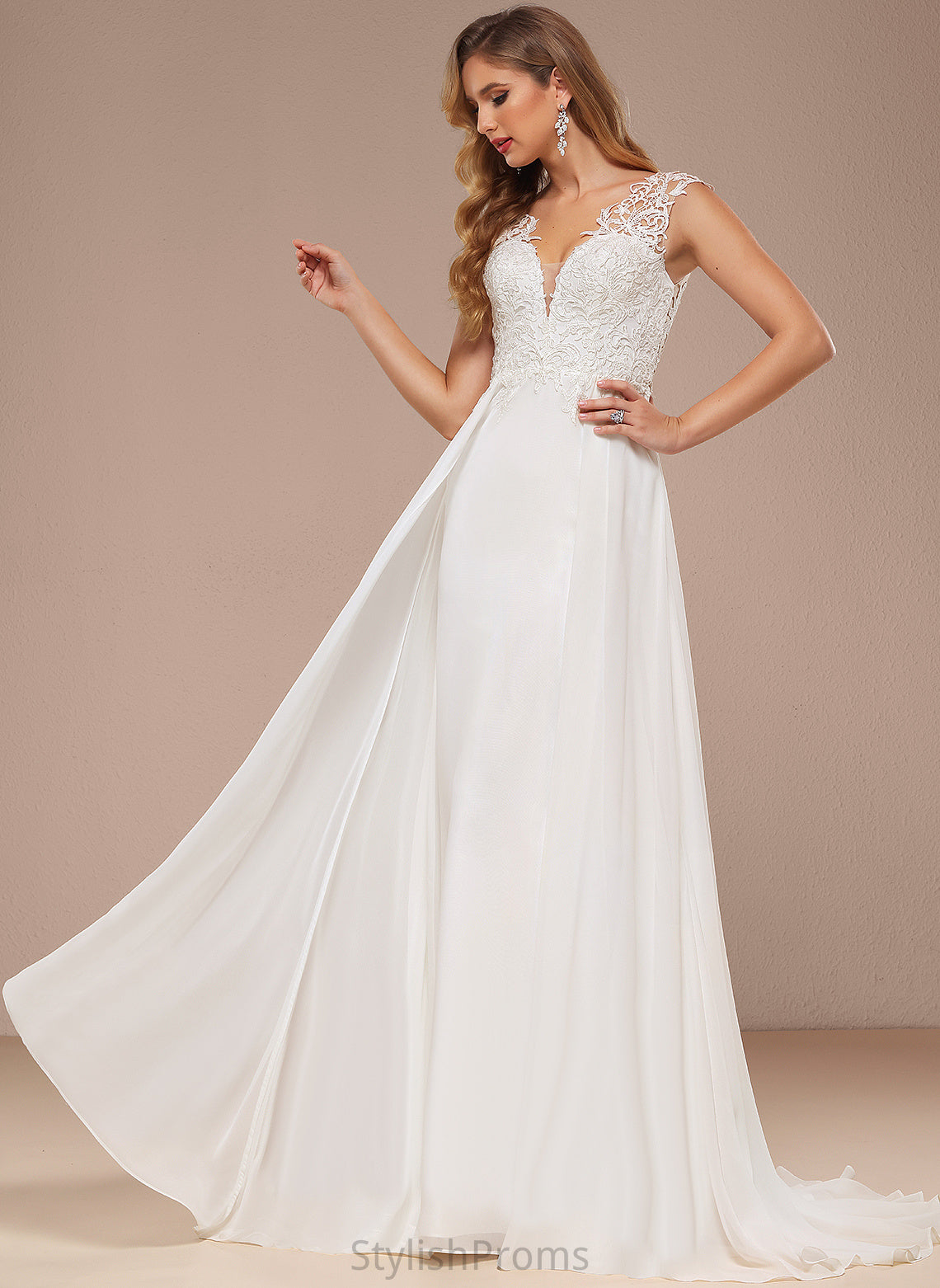 Train A-Line Lace Rosalie Chiffon V-neck Wedding Sweep Dress Wedding Dresses