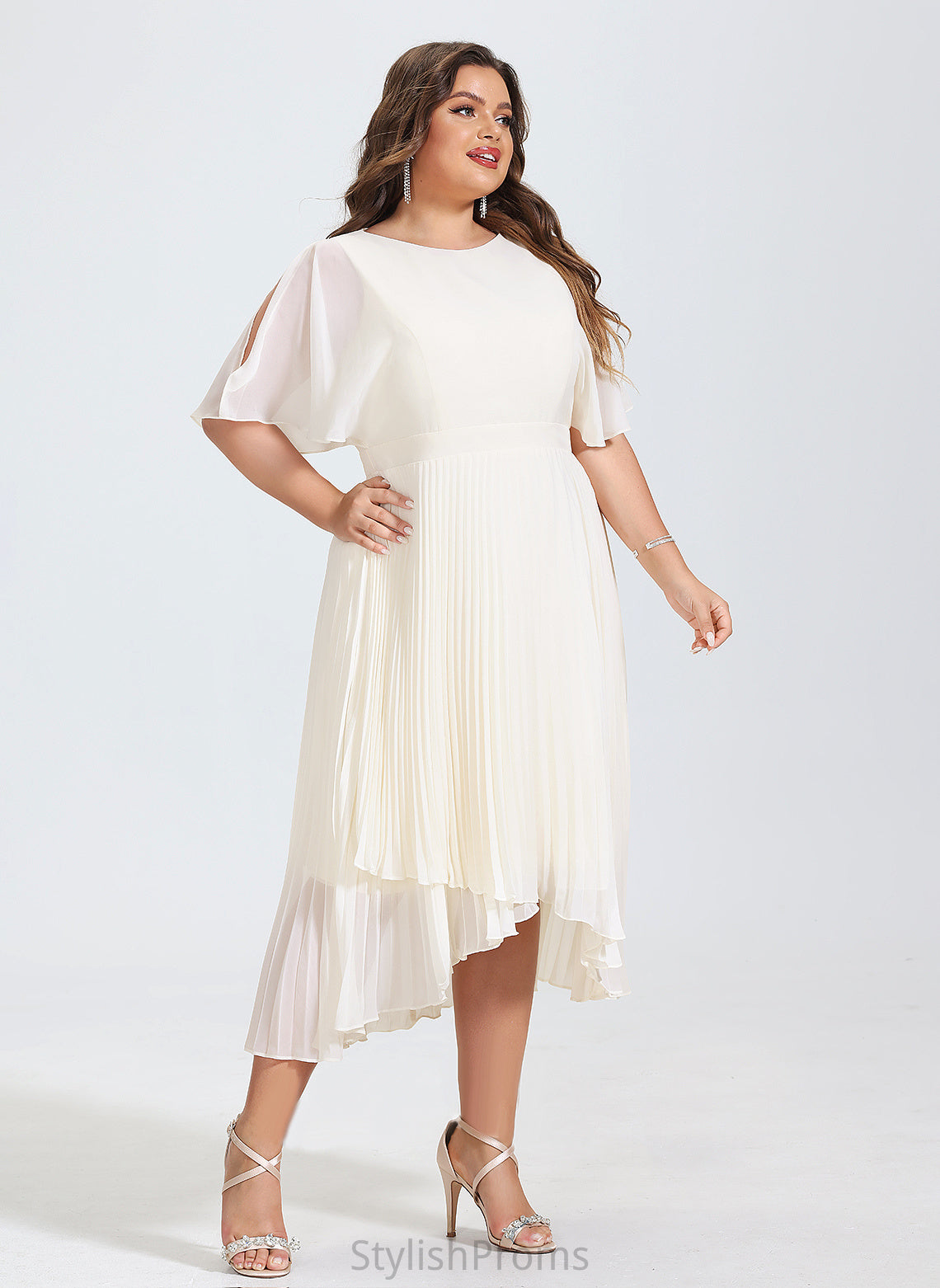 Dress Cocktail Dresses A-Line Cocktail Lena Chiffon With Asymmetrical Neck Scoop Pleated