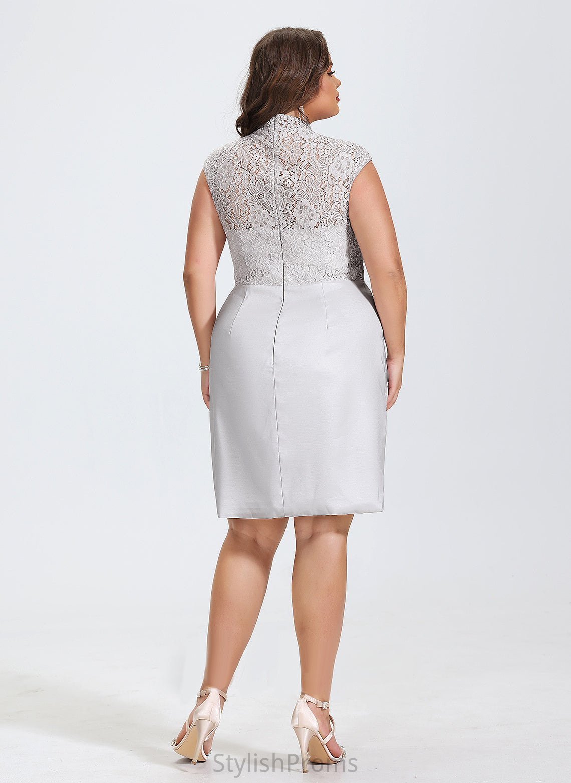 Dress Cocktail Dresses Sheath/Column Neck Kaylie Knee-Length With Ruffle Lace Cocktail Charmeuse High