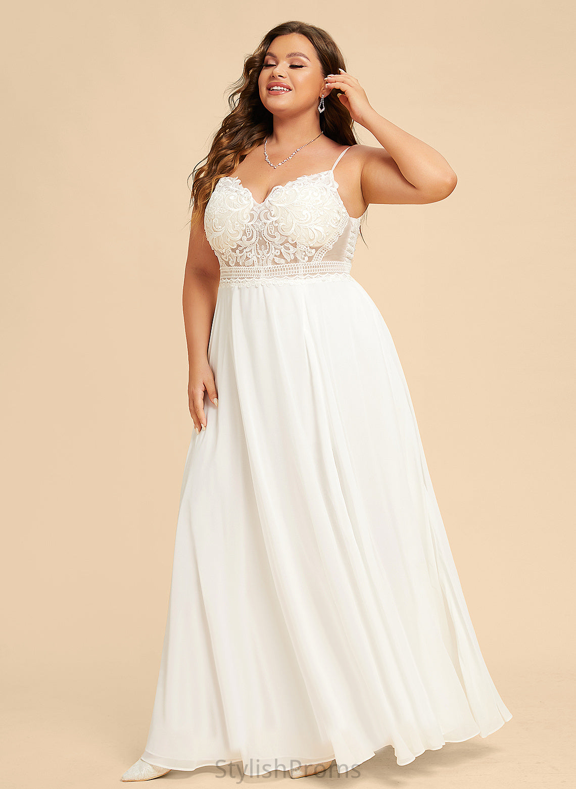 Floor-Length Paulina Chiffon A-Line Wedding Wedding Dresses V-neck Lace Dress