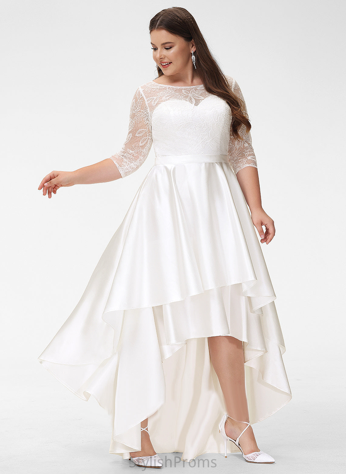 Dress Satin Lace A-Line Wedding Wedding Dresses Scoop Adrienne Asymmetrical