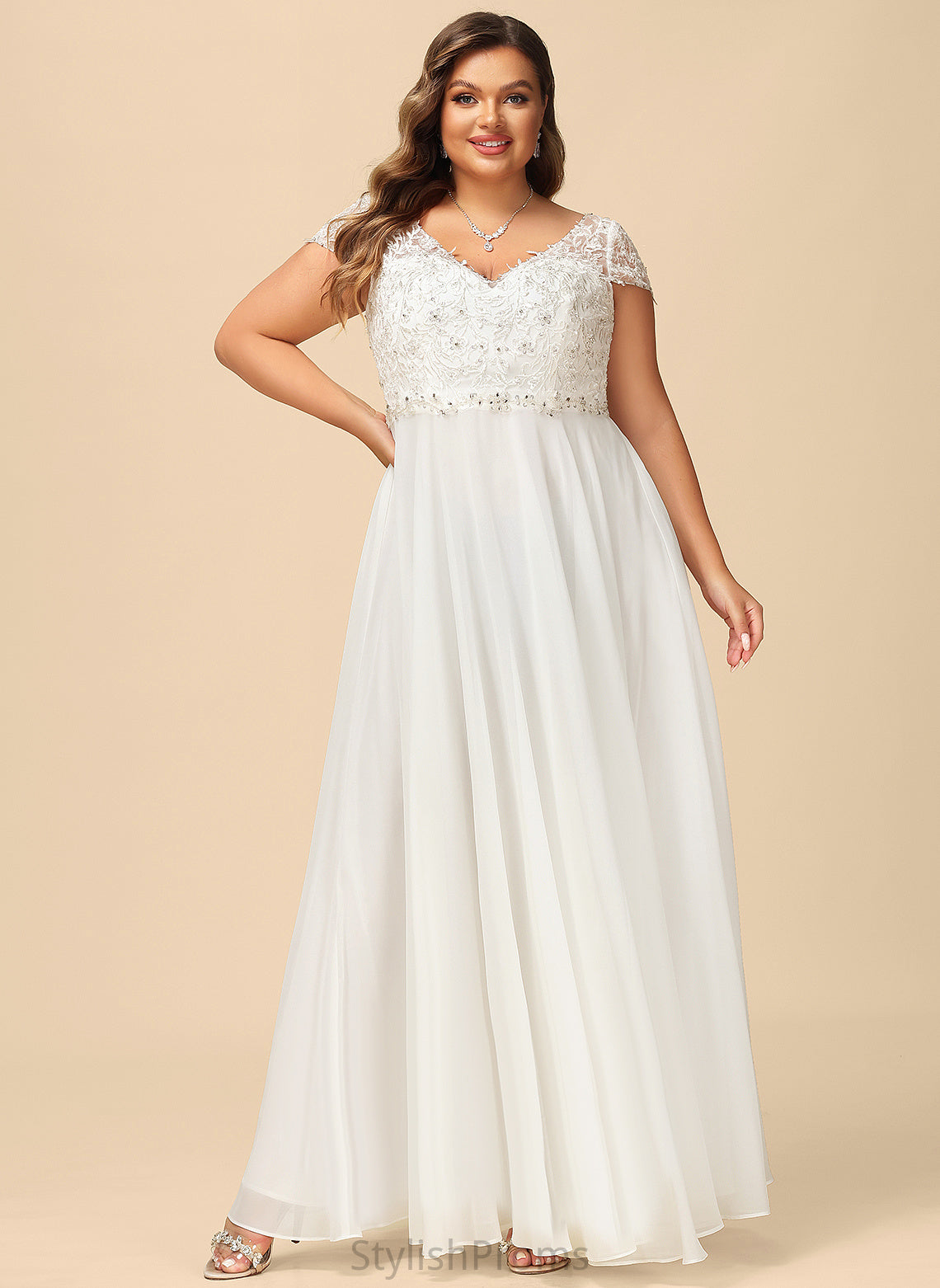 Dress Floor-Length V-neck Chiffon A-Line Sequins With Bethany Wedding Dresses Lace Wedding Beading