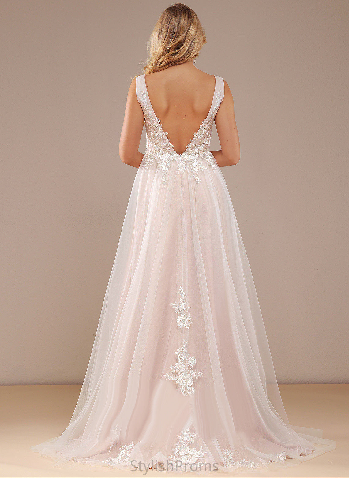 V-neck Wedding Dresses Tulle Dress Lace Sweep Wedding Lace With Train Keely Ball-Gown/Princess