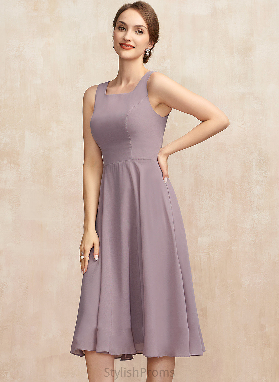 Dress A-Line Chiffon Square Knee-Length Ashanti Cocktail Dresses Neckline Cocktail