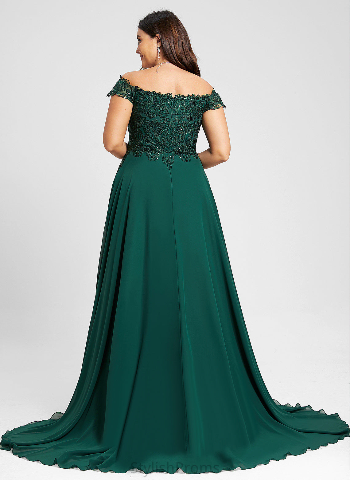 Off-the-Shoulder Chiffon Sweep Lace With Mildred A-Line Sequins Prom Dresses Train