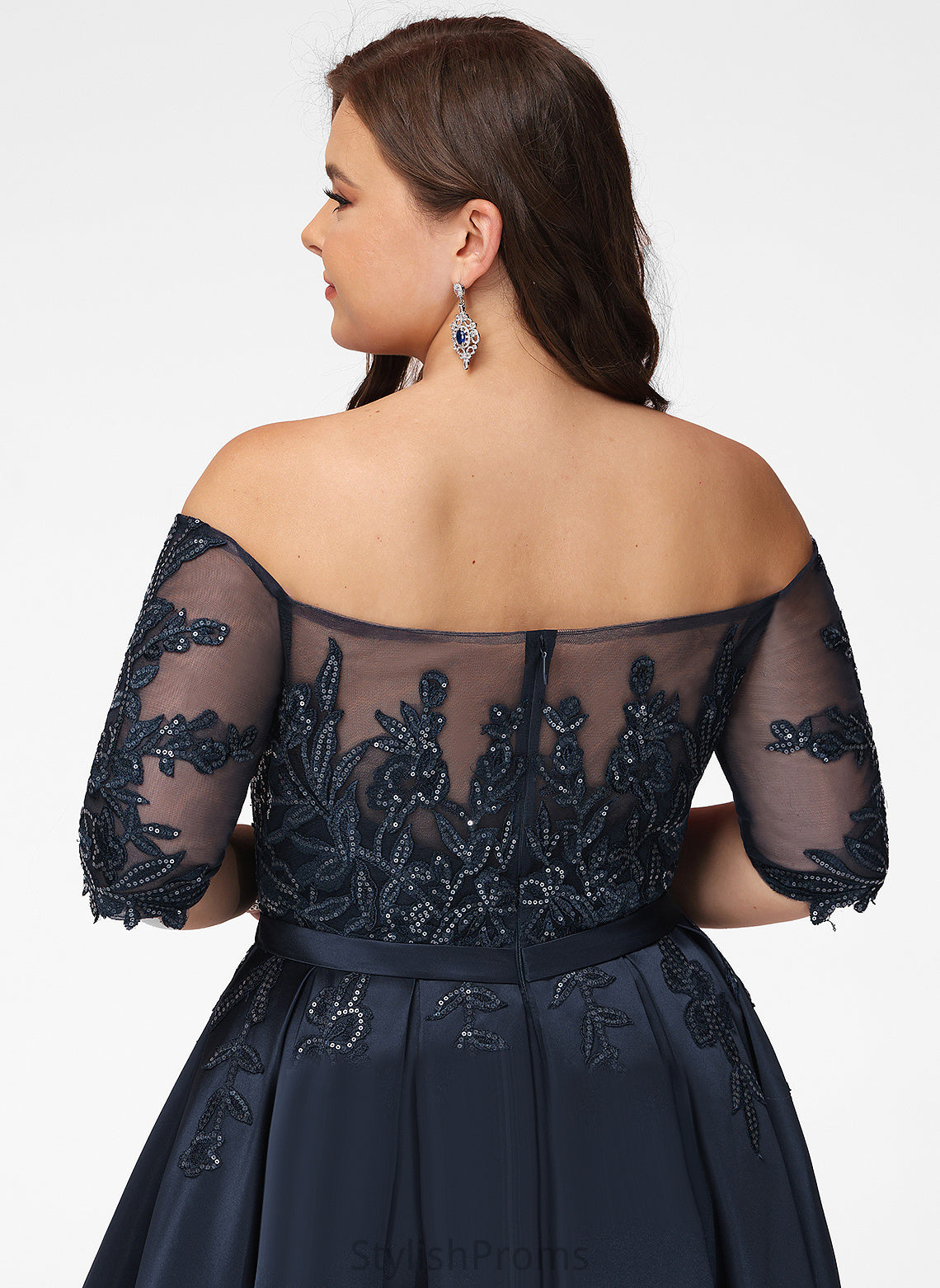 Sequins Off-the-Shoulder Asymmetrical Prom Dresses Destinee With Lace Satin A-Line