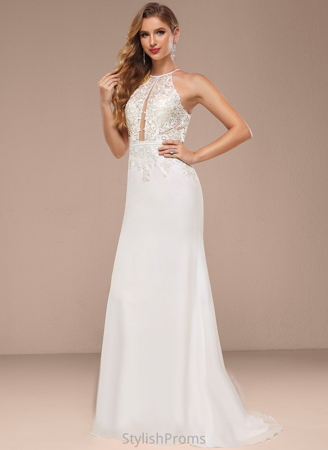 With Sweep Chiffon Halter Sequins Dress Train Lace Wedding Wedding Dresses Trumpet/Mermaid Katrina