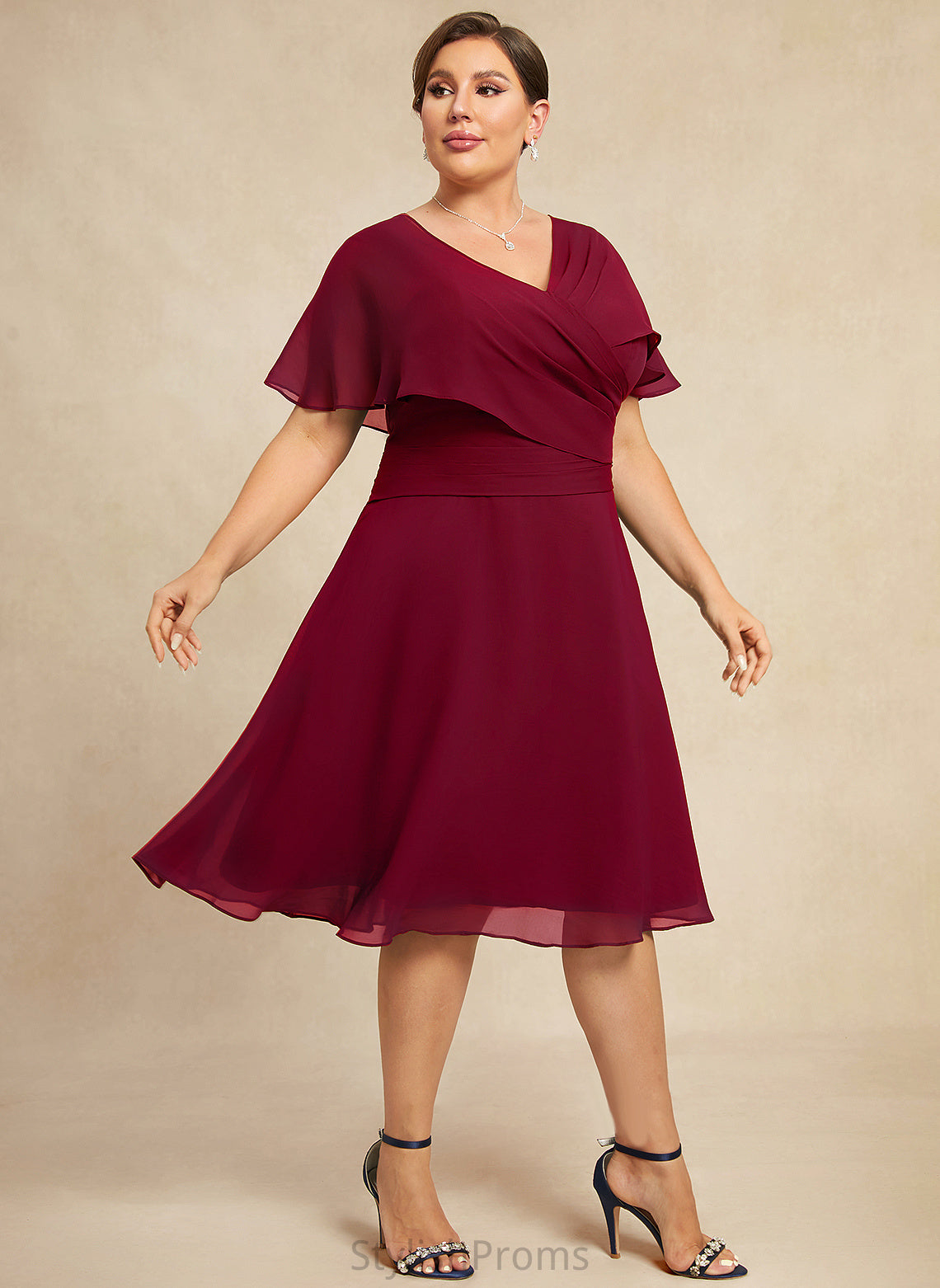 Chiffon With Knee-Length Elaine Dress Cocktail A-Line Cocktail Dresses Ruffle V-neck