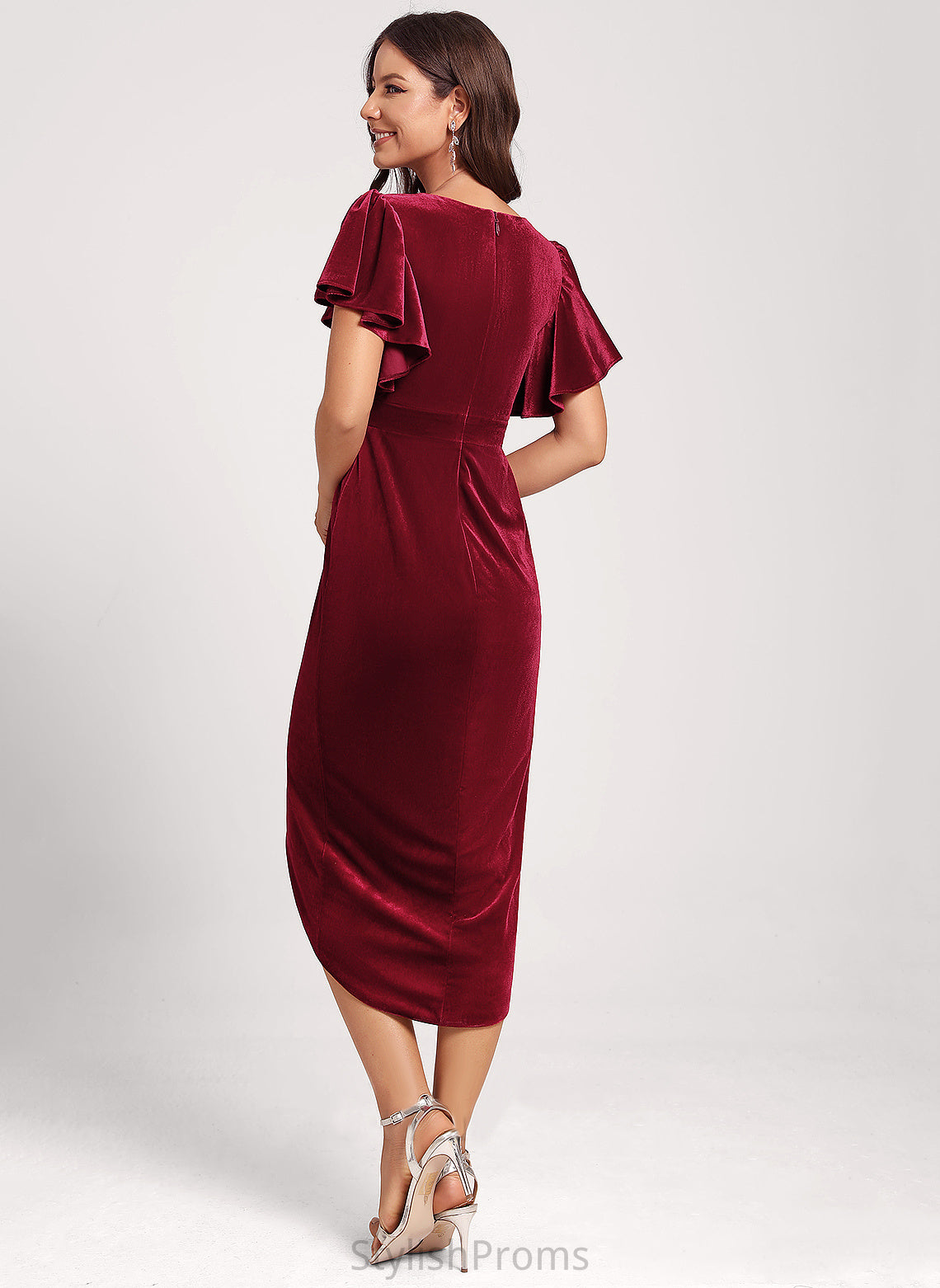 Dress Velvet Faith Cocktail Bodycon V-neck Club Dresses Tea-Length