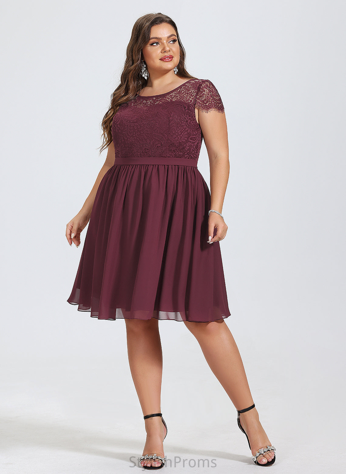 Chiffon Neck Lace Knee-Length Dress Cocktail Dresses Scoop Aiyana Cocktail A-Line