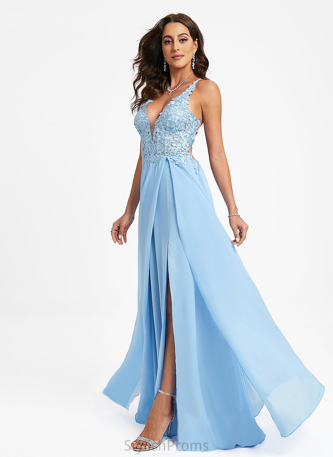 Prom Dresses Floor-Length Chiffon Alayna A-Line V-neck Lace