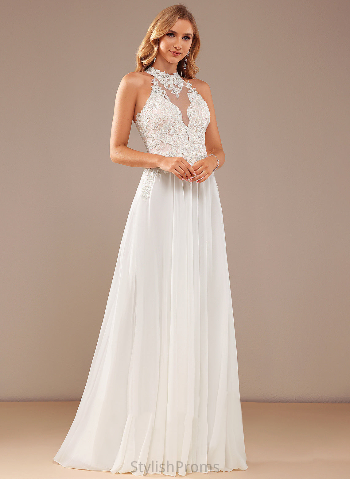 Sequins Neck Emilee A-Line Beading With Wedding Dresses High Floor-Length Lace Dress Chiffon Wedding