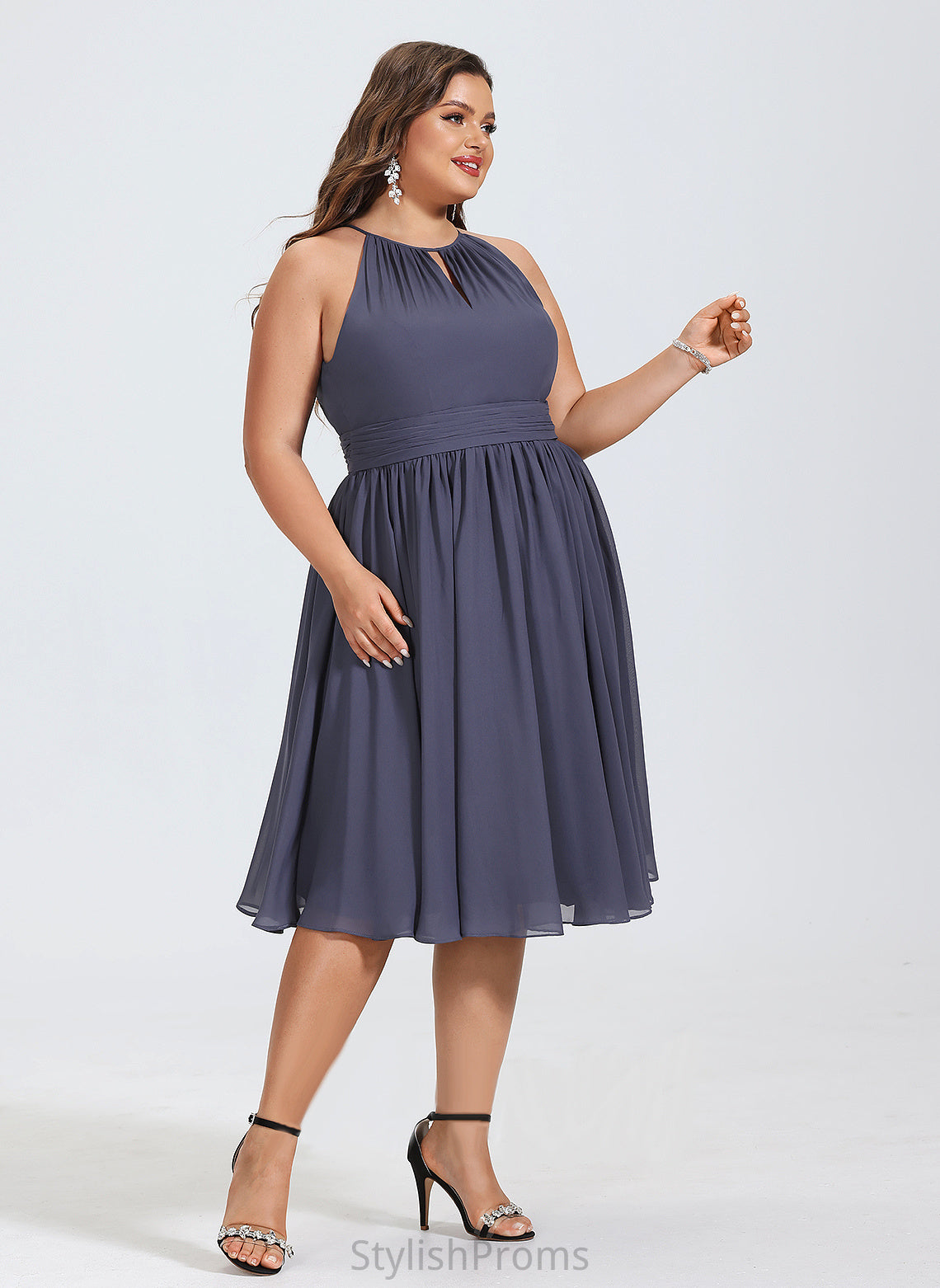 Shaniya Chiffon Cocktail Dresses Neck Cocktail Dress With A-Line Scoop Ruffle Knee-Length