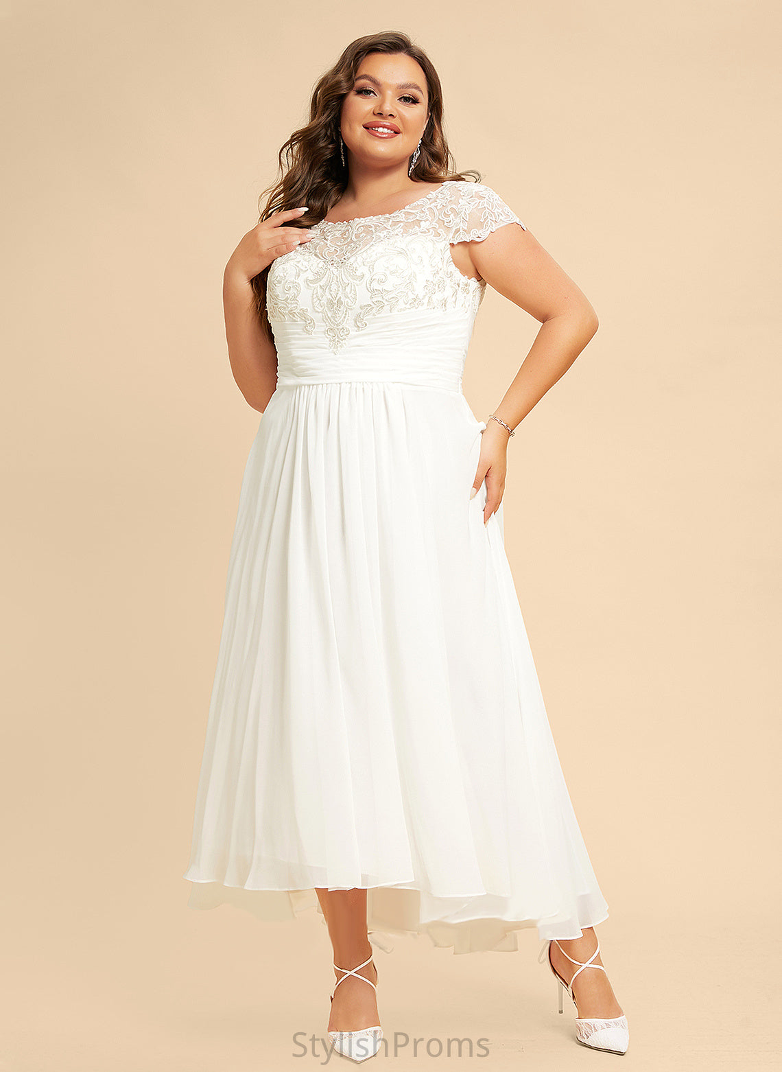 Wedding Dresses Scoop Chiffon Dress A-Line Wedding Lace Asymmetrical Maya