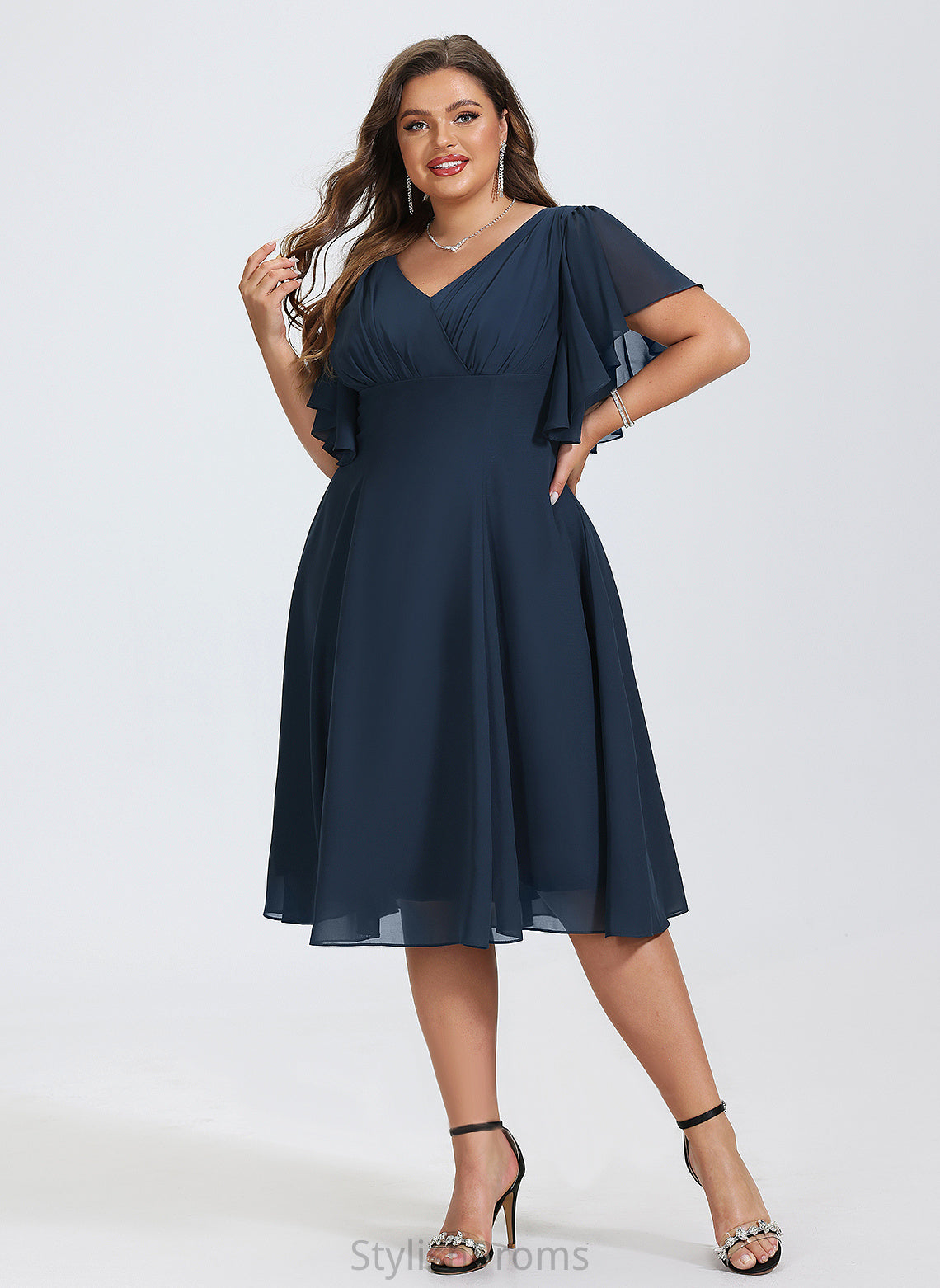 Chiffon Cocktail V-neck Lucille Knee-Length Dress A-Line Cocktail Dresses