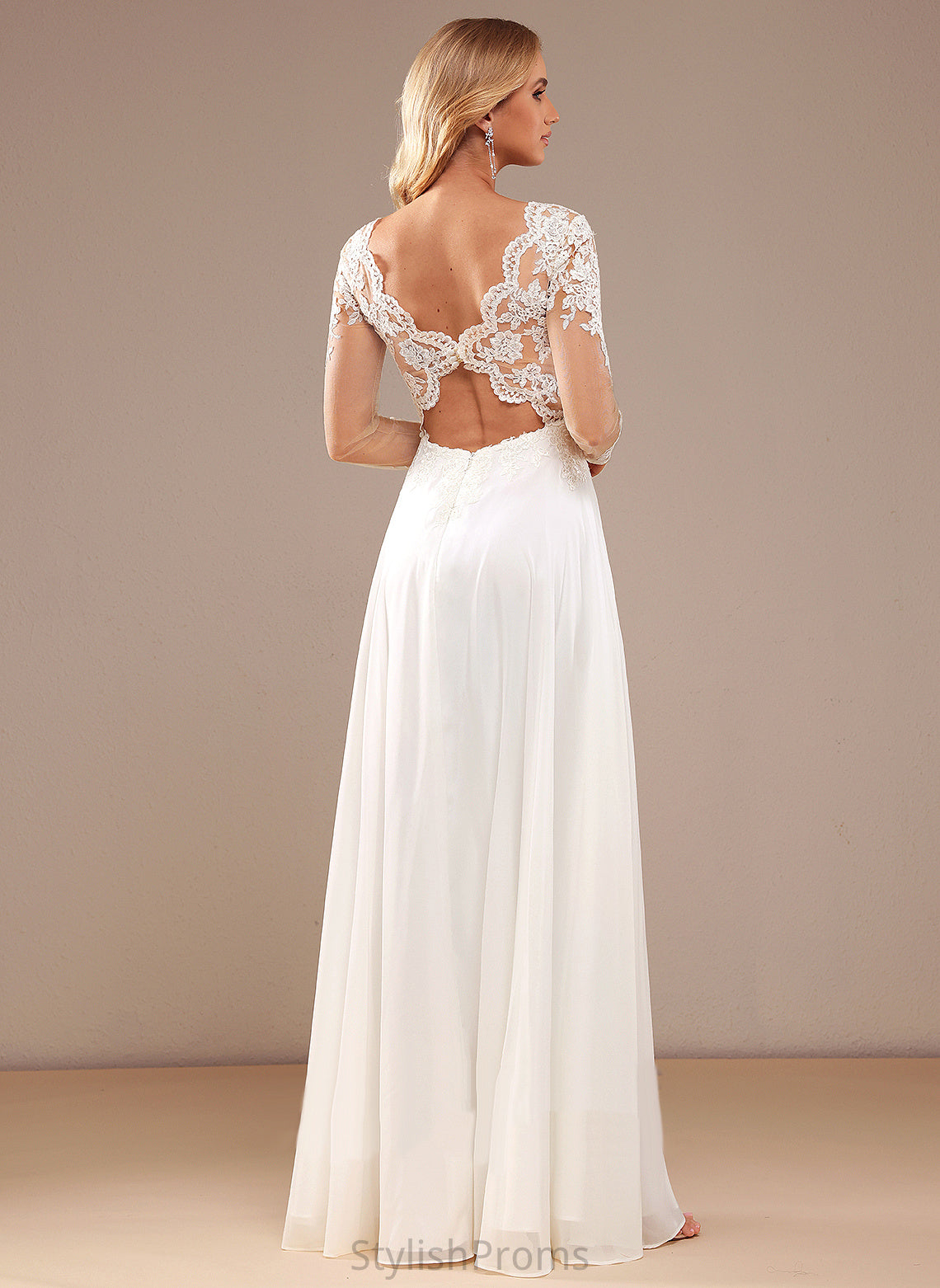 Floor-Length A-Line With Chiffon V-neck Dress Wedding Sequins Wedding Dresses Lace Peyton