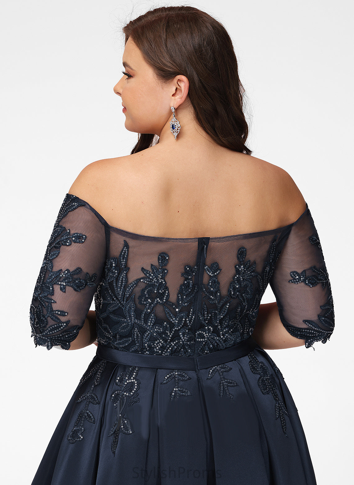 Satin Off-the-Shoulder Asymmetrical A-Line Lace Amaya Prom Dresses