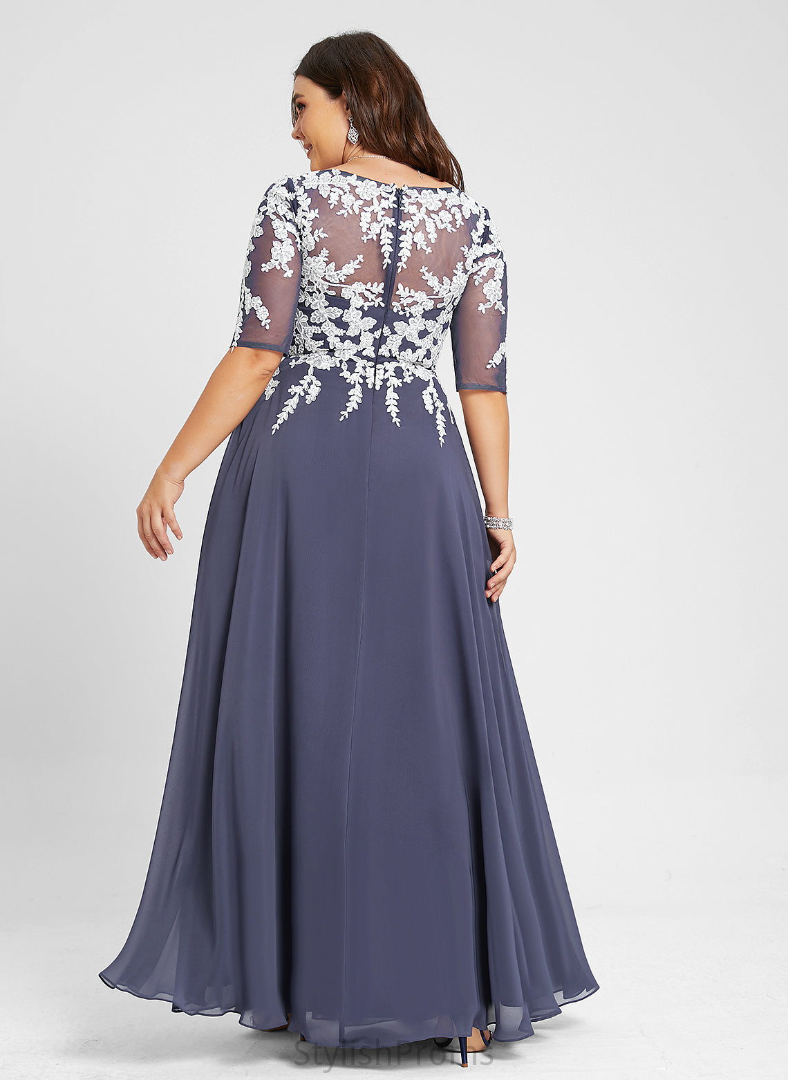 With Naomi Lace Floor-Length Chiffon Sequins A-Line V-neck Prom Dresses