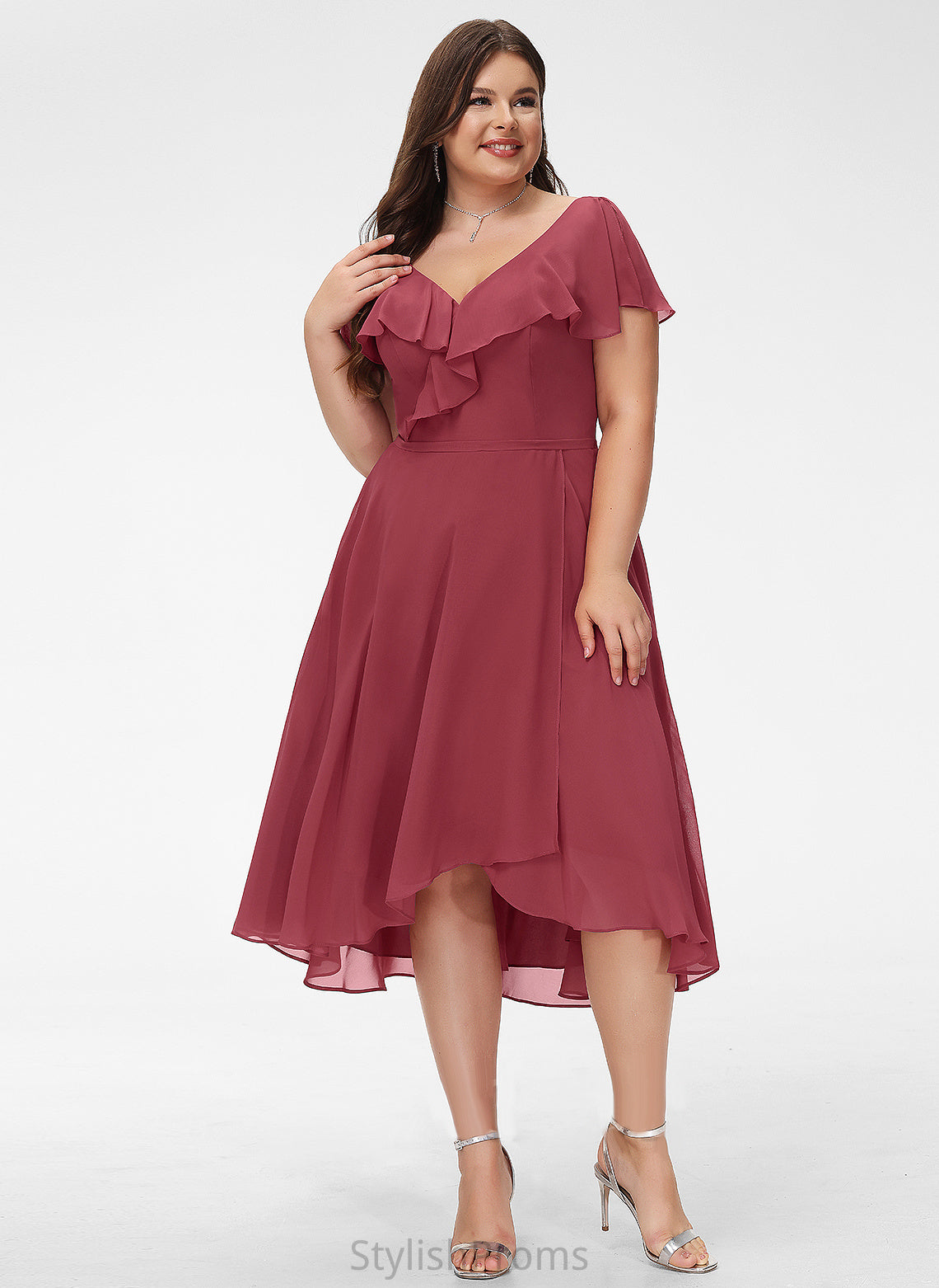 Chiffon V-neck Tessa With Asymmetrical Cocktail Dresses Dress Cocktail A-Line Ruffle