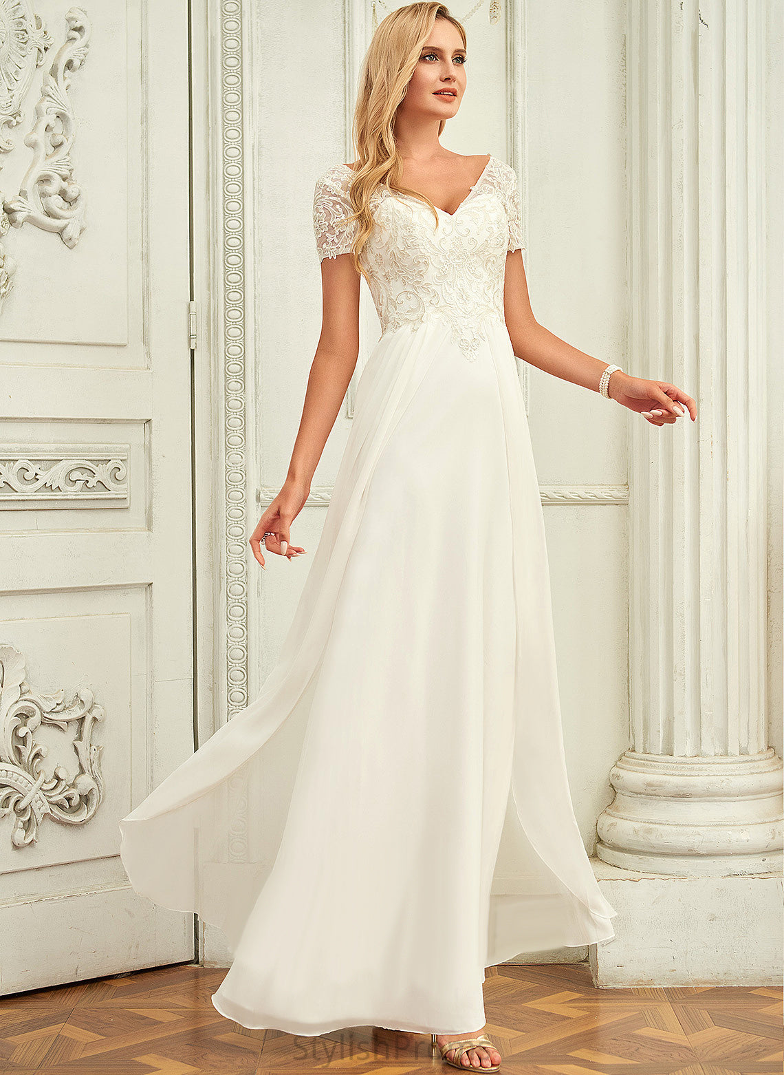 Wedding Floor-Length Chiffon Lace V-neck Janae With A-Line Dress Wedding Dresses