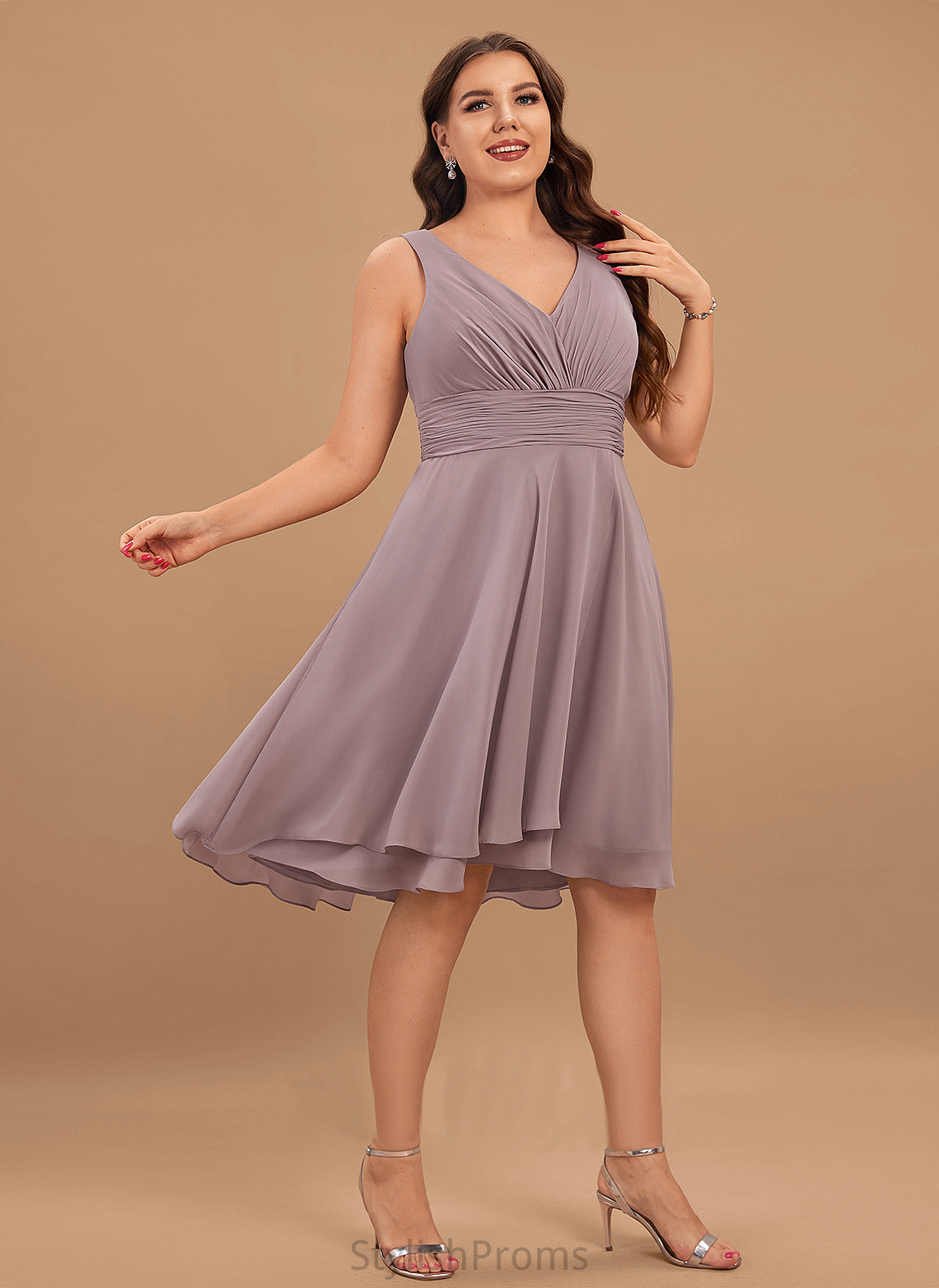 Chiffon Cocktail Cocktail Dresses Asymmetrical Ruffle Dress Anabel V-neck A-Line With