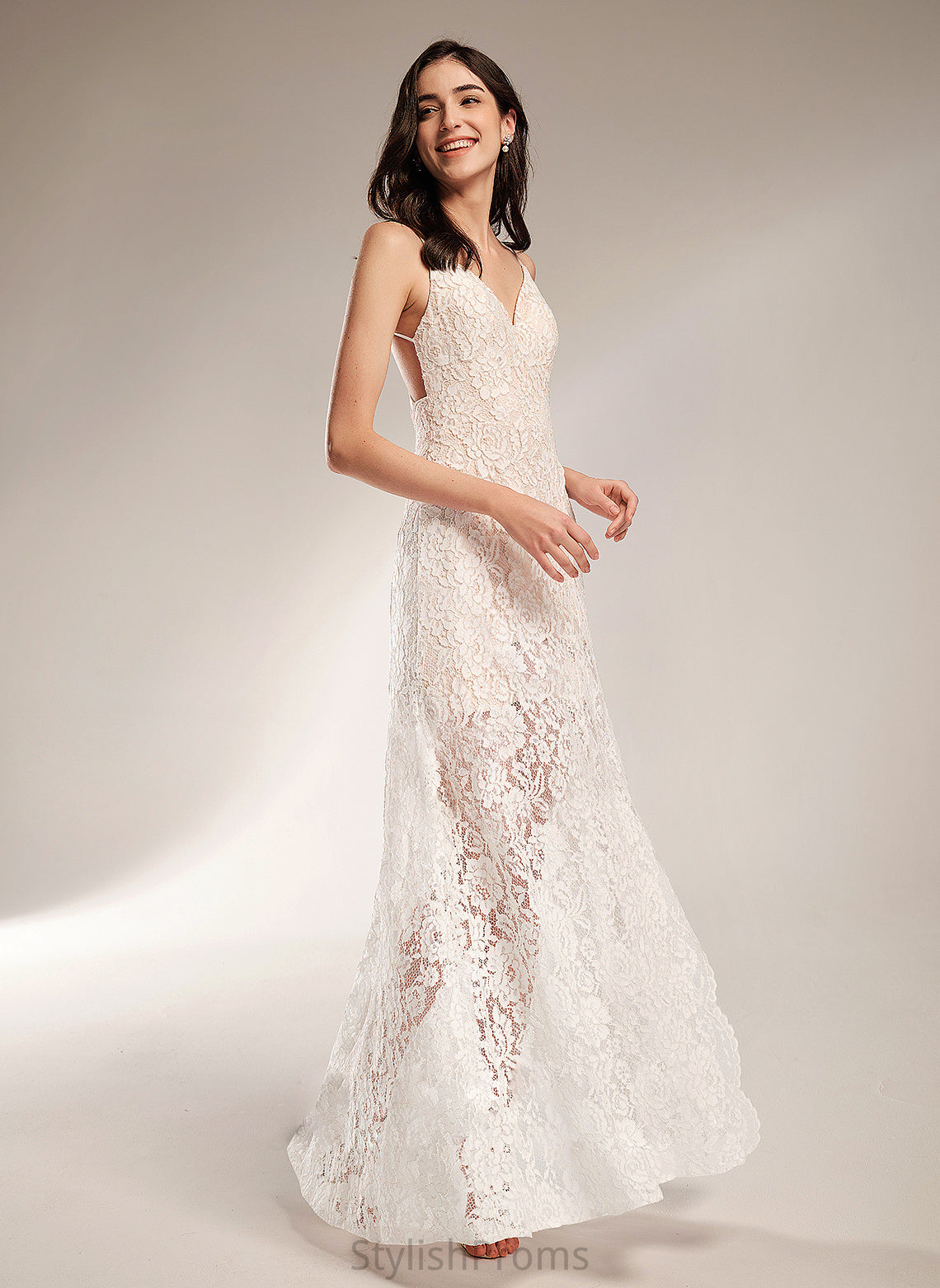 Dress Wedding Lace Wedding Dresses V-neck Kyra Floor-Length Sheath/Column