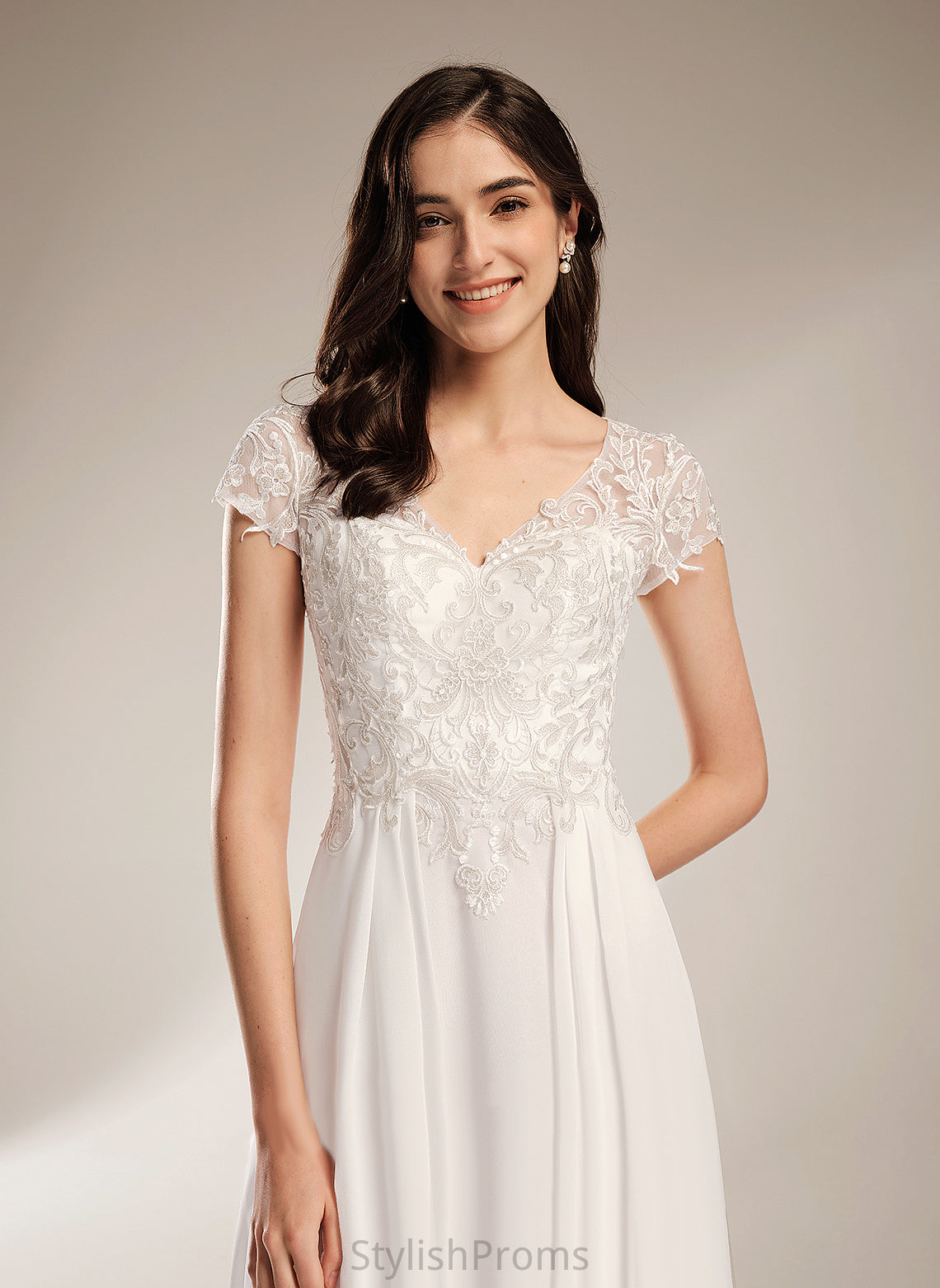 Dress V-neck Eve Asymmetrical A-Line Lace Wedding With Chiffon Wedding Dresses