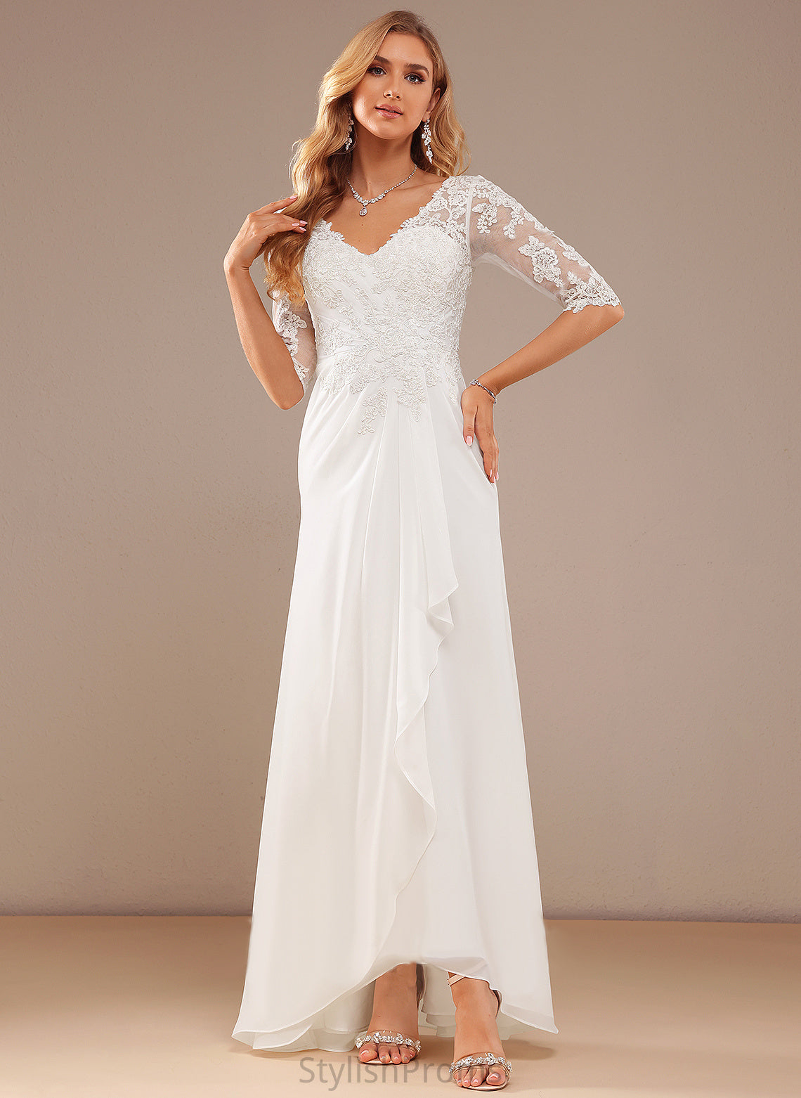 Wedding Dresses Shirley V-neck Ruffle Lace With Chiffon A-Line Wedding Dress Asymmetrical