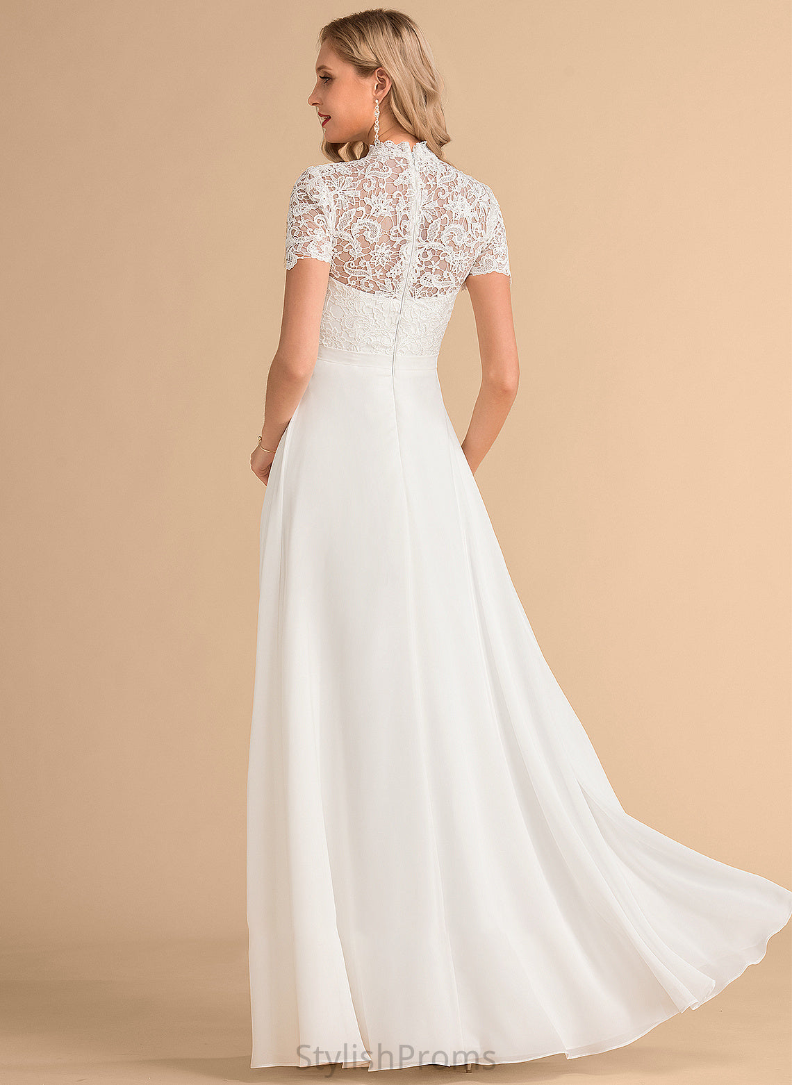 Chiffon Dress Lace High Wedding Dresses A-Line Neck Wedding Angelique Floor-Length