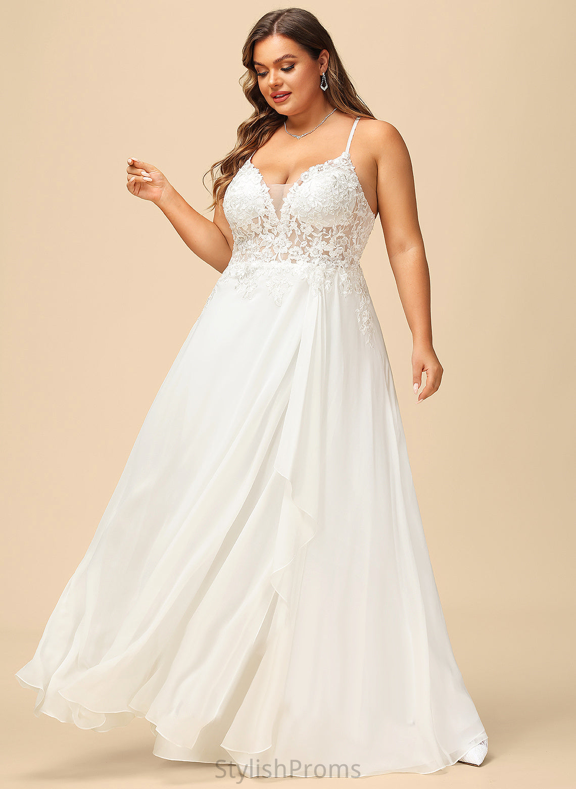 Lace Chiffon With Wedding Dress Haley A-Line Sequins V-neck Wedding Dresses Floor-Length