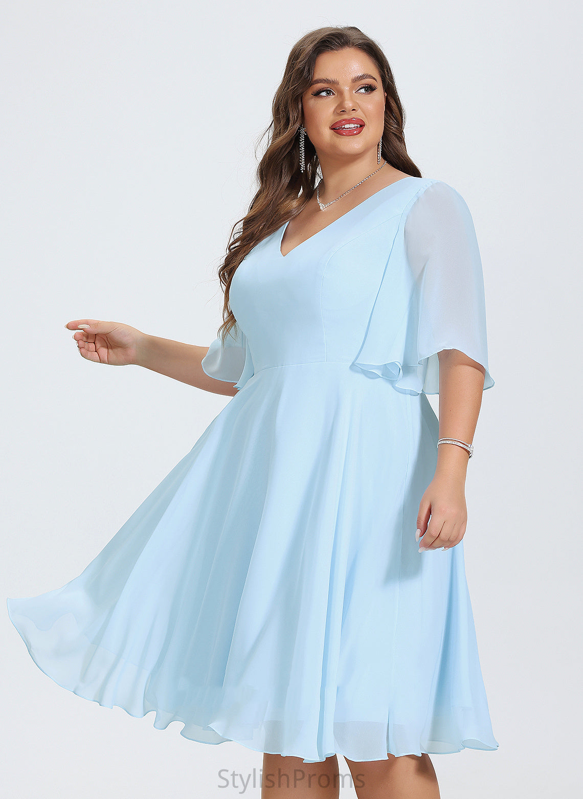 V-neck Dress Knee-Length Chiffon Cocktail A-Line Aliza Cocktail Dresses