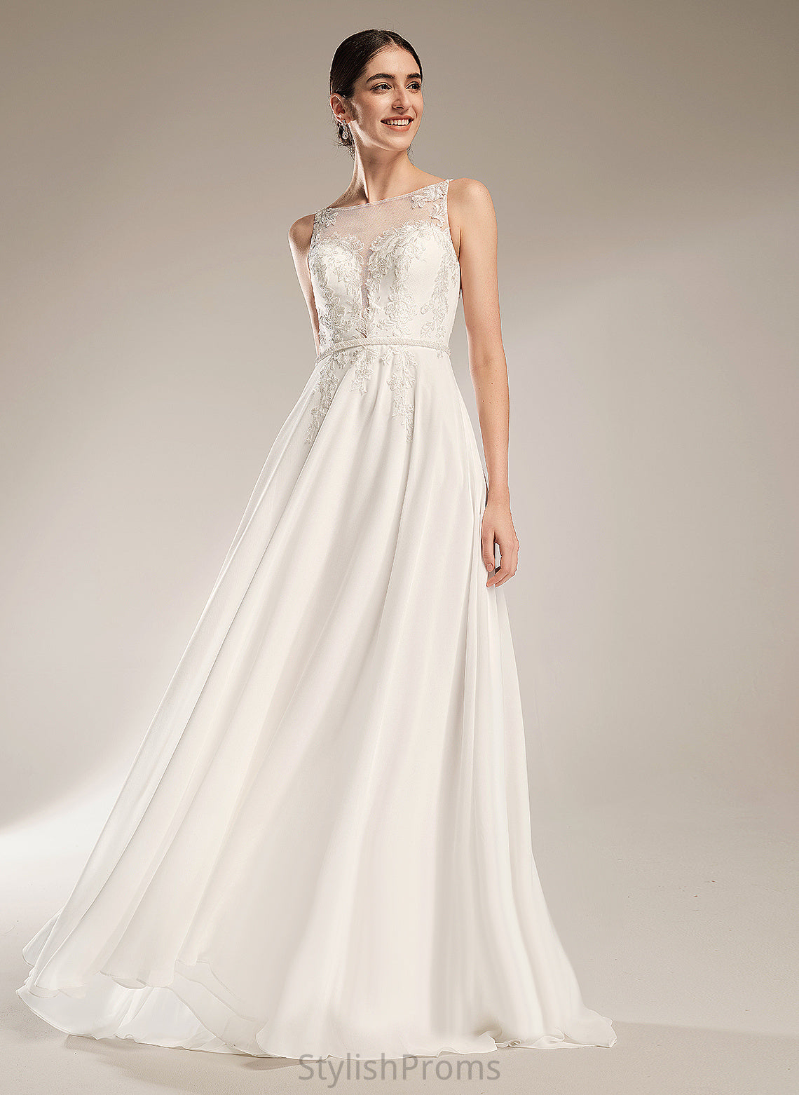 Chiffon A-Line Lexie Wedding Sequins Train Dress Sweep Illusion Lace Wedding Dresses With