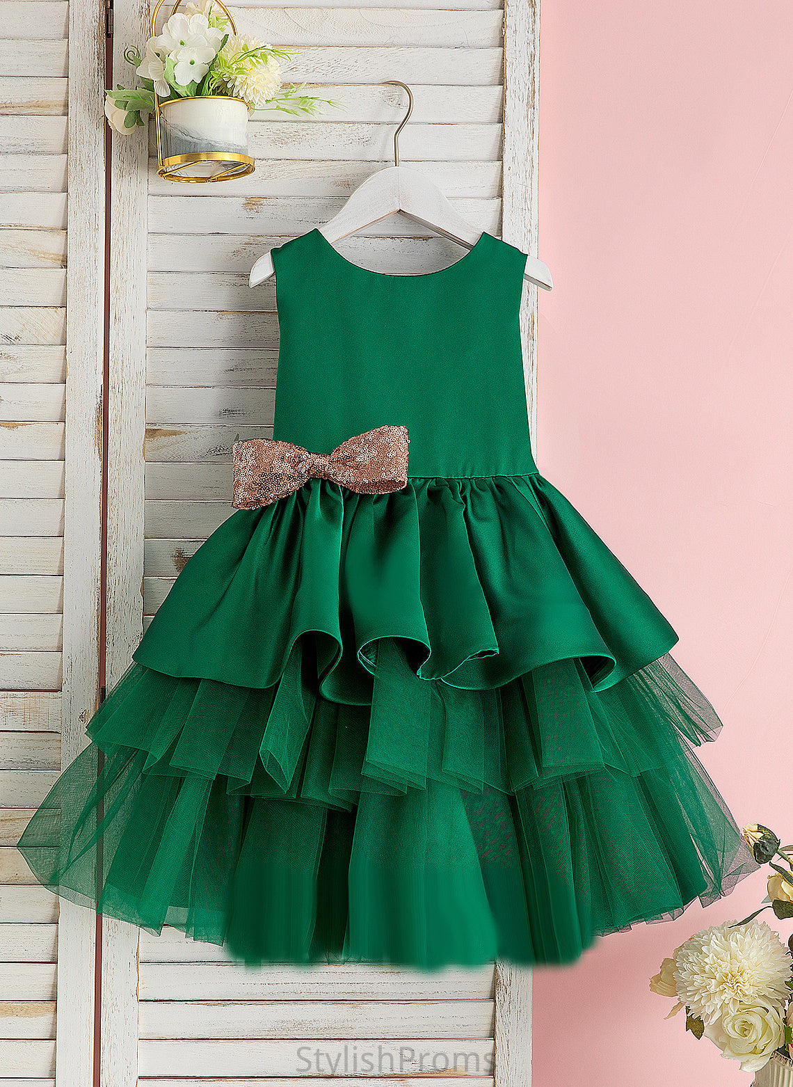 Flower Knee-length Neck Myah Ball-Gown/Princess Bow(s) With Flower Girl Dresses Scoop Tulle - Girl Dress Sleeveless