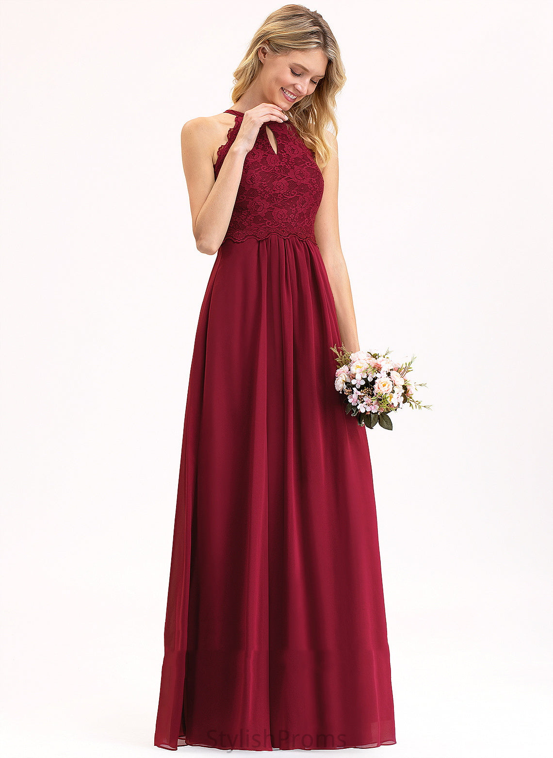 Lace Length Silhouette Floor-Length Scoop Neckline Straps&Sleeves A-Line Fabric Tianna Sleeveless Floor Length Bridesmaid Dresses